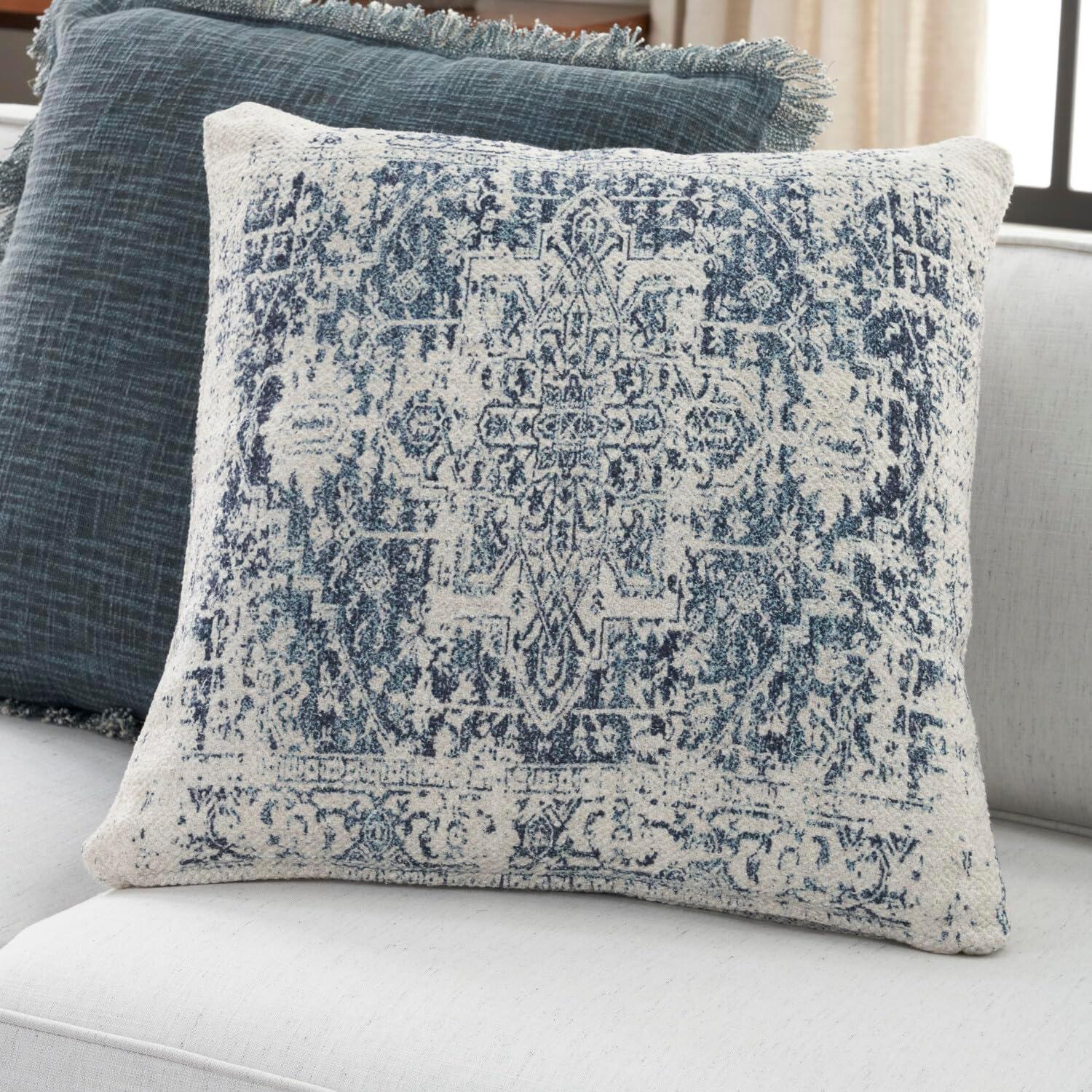 20"x20" Oversize Nicole Curtis Vintage Medallion Indoor Square Throw Pillow Ivory/Navy - Nicole Curtis: Handmade, 100% Cotton, Zipper Closure