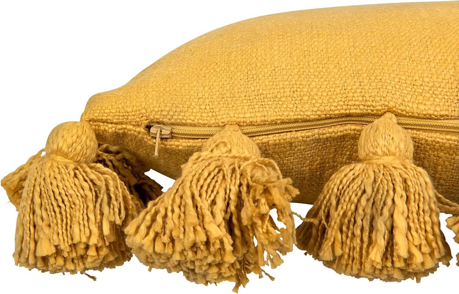 Creative Co-Op Woven Cotton Slub Pillow with Tassels, Mustard