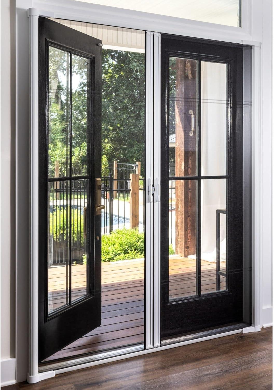 White Aluminum Full-View Retractable Double Screen Door 72" x 80"