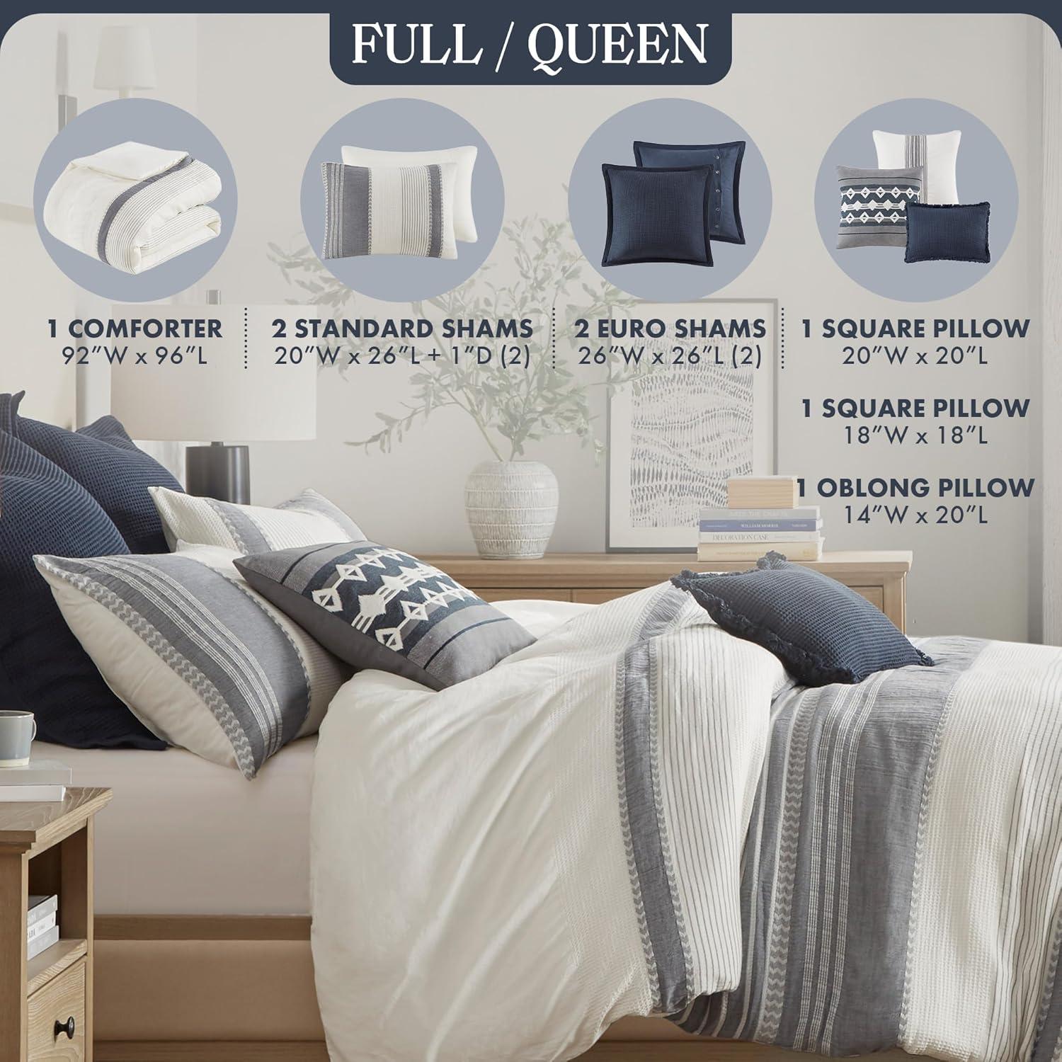 Murphy Oversized Cotton Jacquard Comforter Set With Euro Shams And Throw Pillows