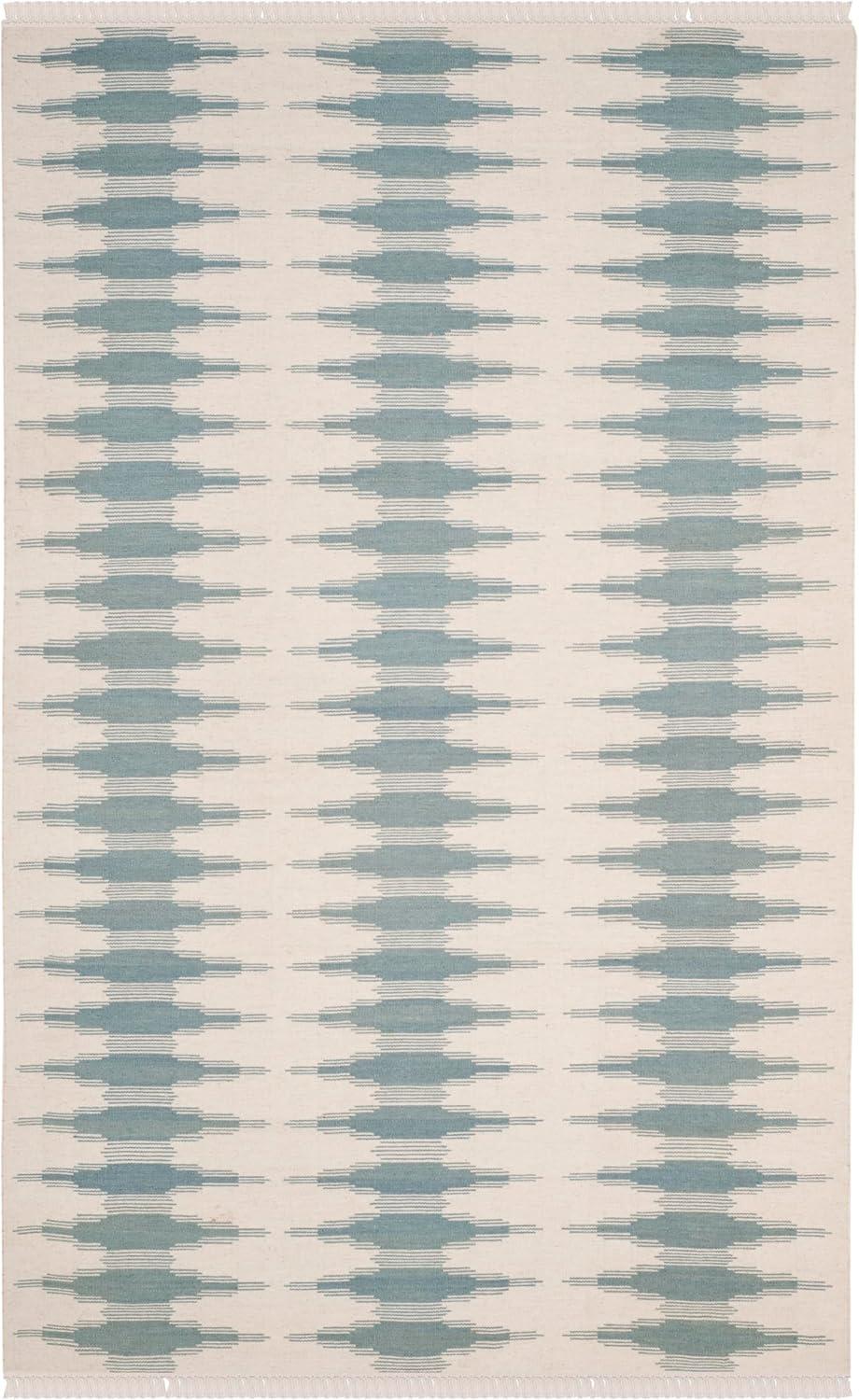 Kilim NVK179 Hand Woven Indoor Area Rug - Ivory/Blue - 5'x8' - Safavieh