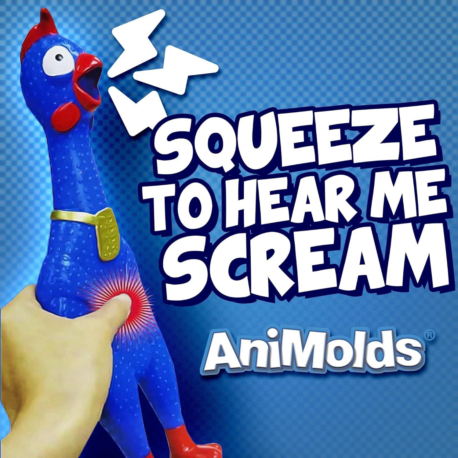 Animolds Squeeze Me Rubber Chicken Toy | Screaming Rubber Chickens For Kids | Novelty Squeaky Toy Chicken Regular Color 2-Pack (Random Colors)