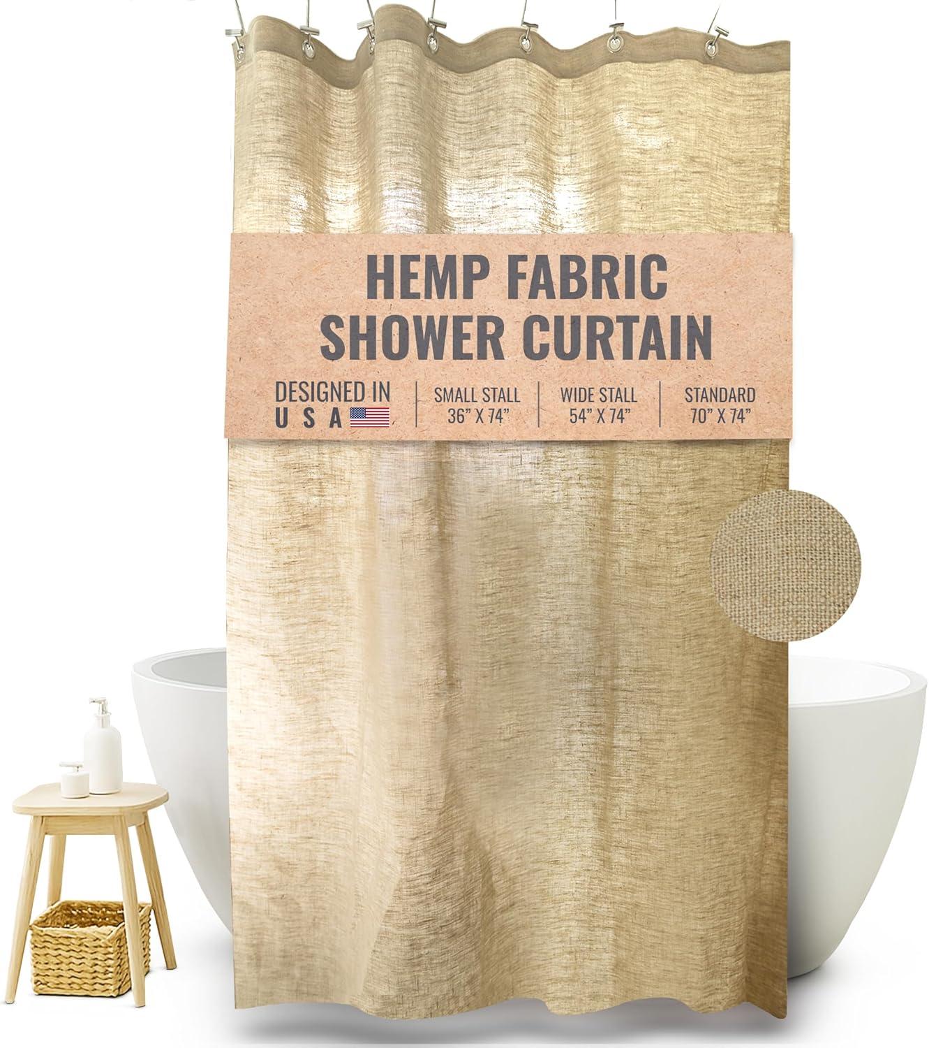 Natural Hemp 70x74" Stall Shower Curtain - Natural fabric Leakproof curtain for luxury bathroom decor - Natural