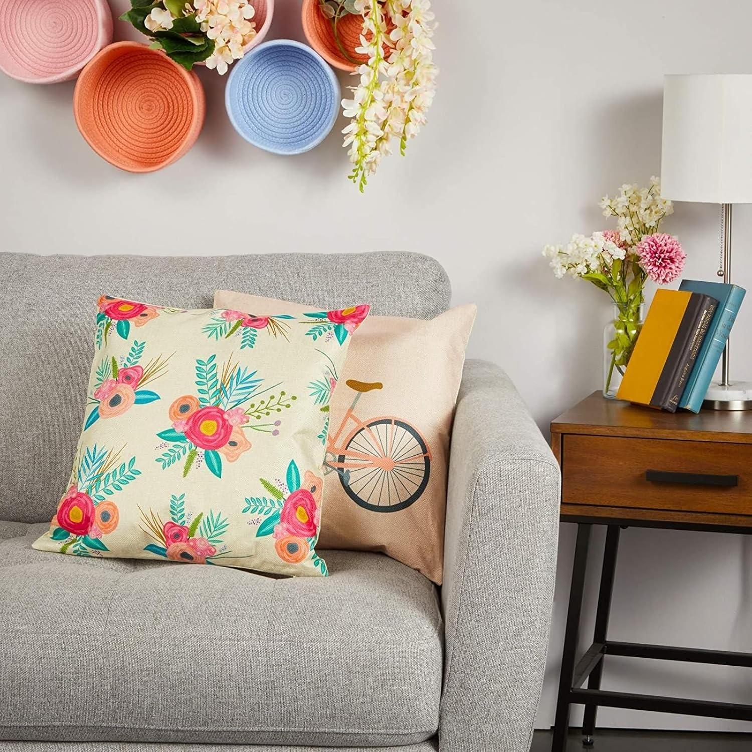 Juvale Set of 4 Happy Spring Decorative Pillow Case Cushion Covers for Easter, 4 Designs, 17 x 17 in