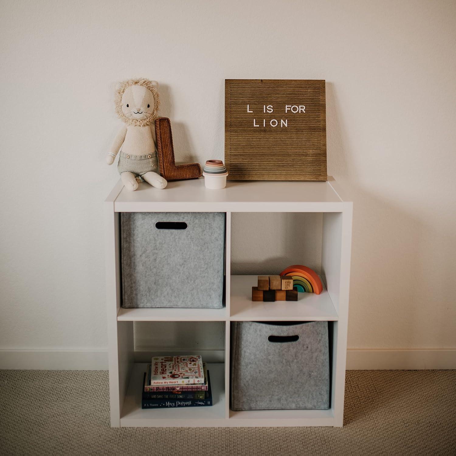 White Felt Square Storage Cube Bin with Handles