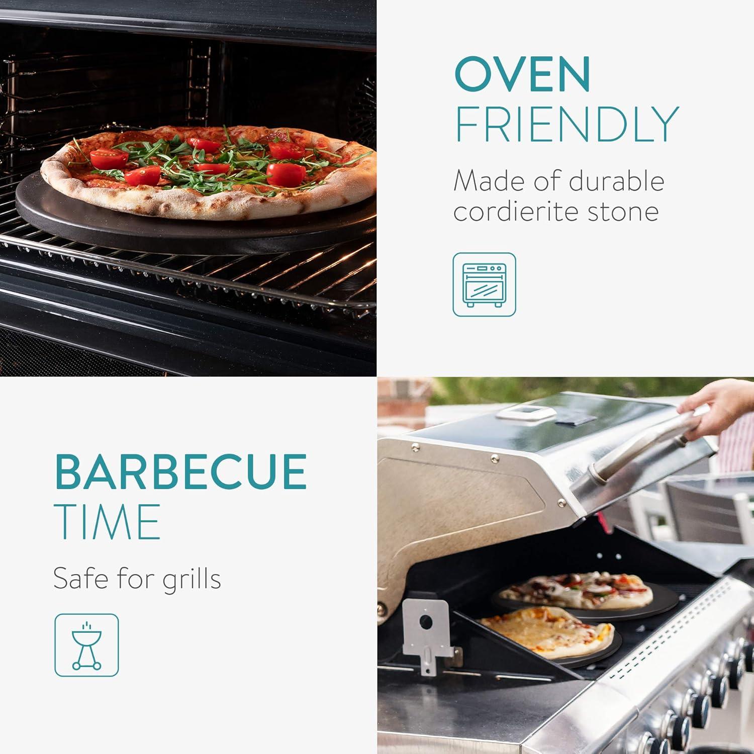 Navaris XL Pizza Stone for Baking - Glazed Square Cordierite Stone Plate for BBQ Grill Oven, Bake Serve Bread - Incl. Recipe Book - 15" x 11.8" x 0.6"