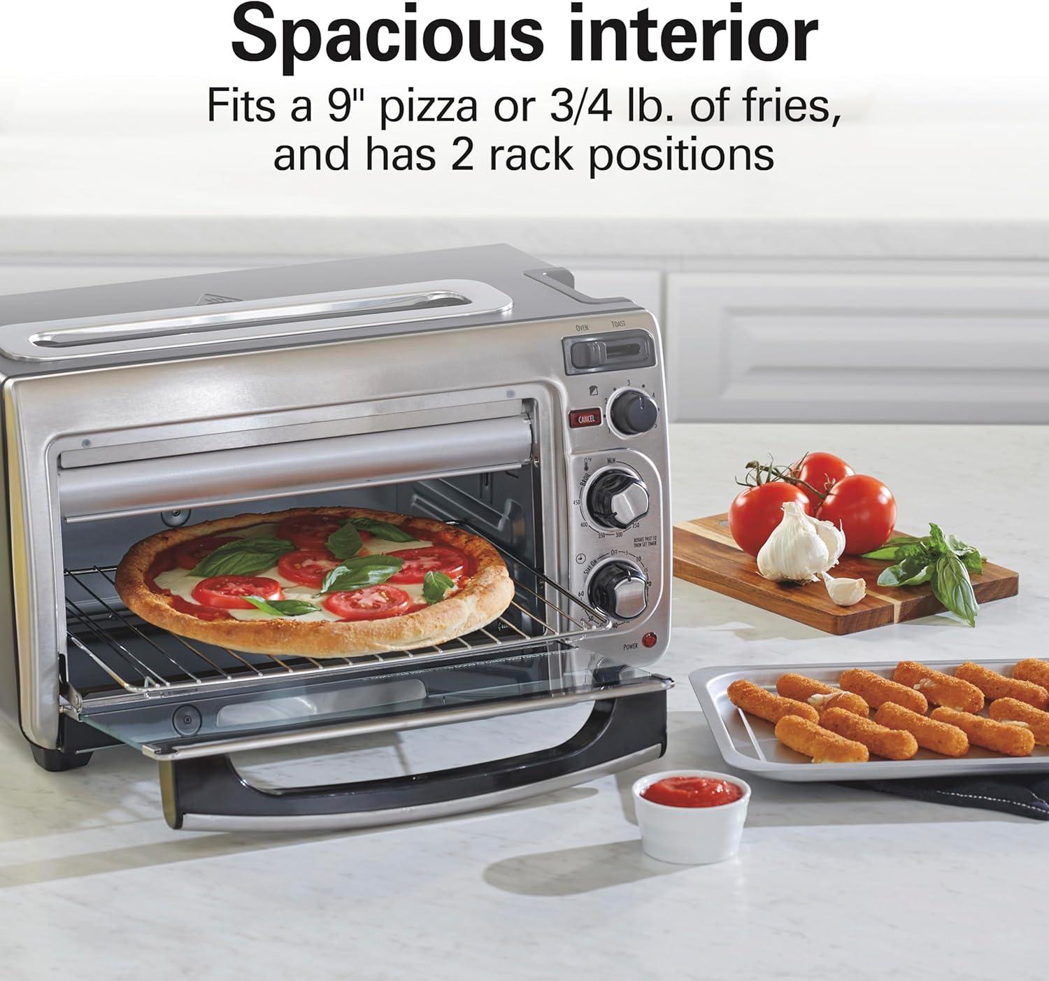 Hamilton Beach 2-in-1 Oven & Toaster Combo, Space-Saving Design, Stainless Steel