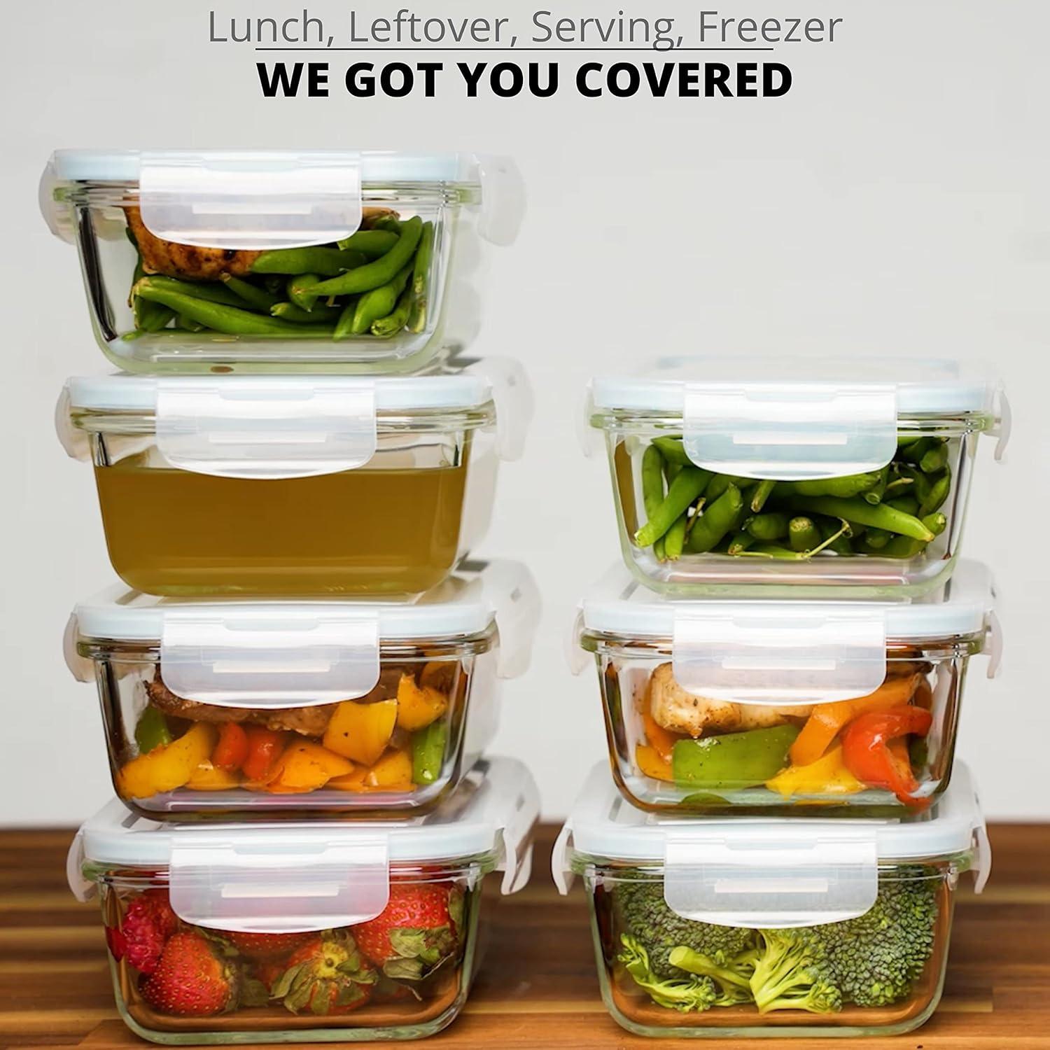 Razab Glass Food Storage Containers with Lids 30 Oz 16 Pc (Set of 8) Airtight Large Reusable Leak Proof BPA Free Food Prep Containers Freezer to Oven Safe