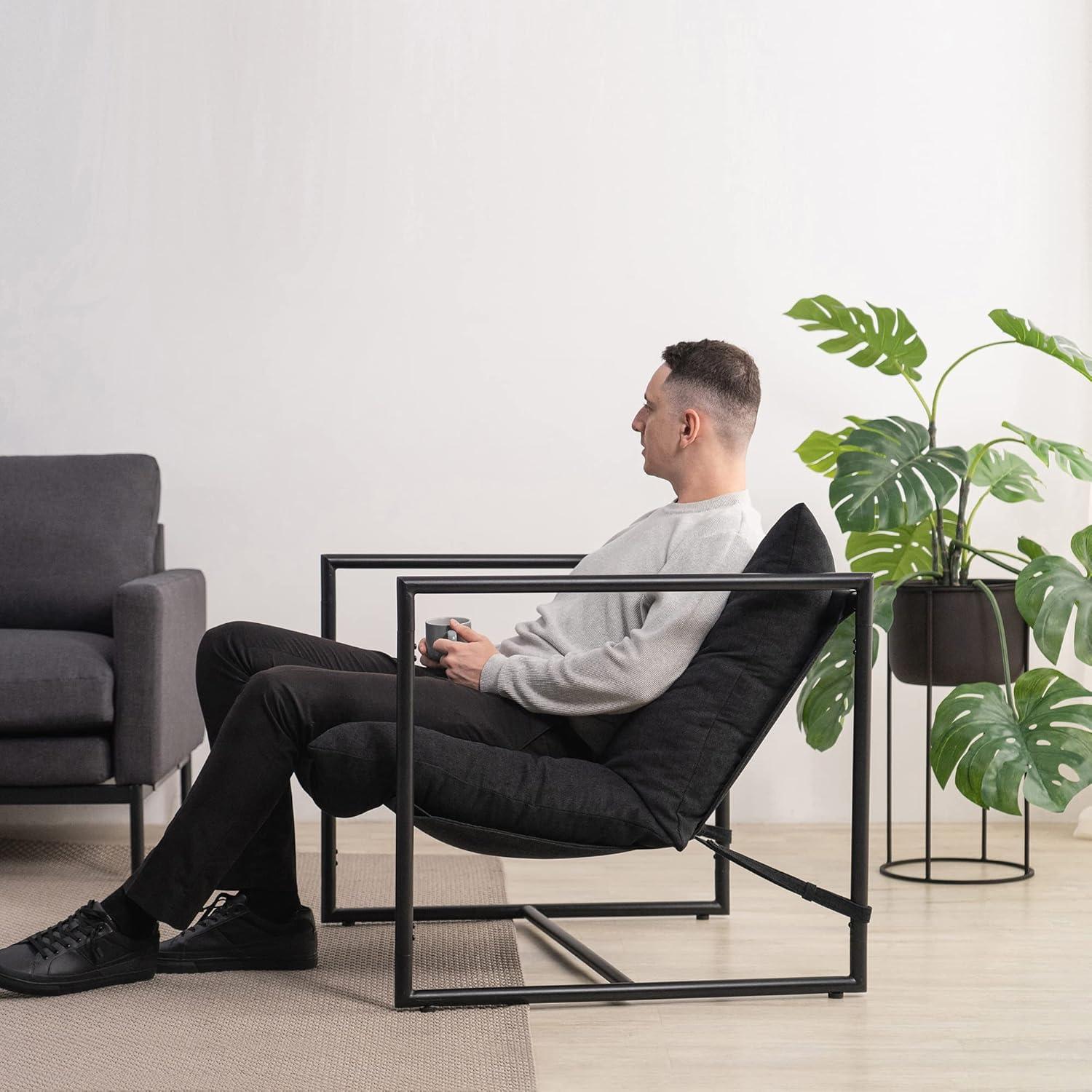 Zinus Aidan Metal Framed Sling Indoor Accent Chair, Black