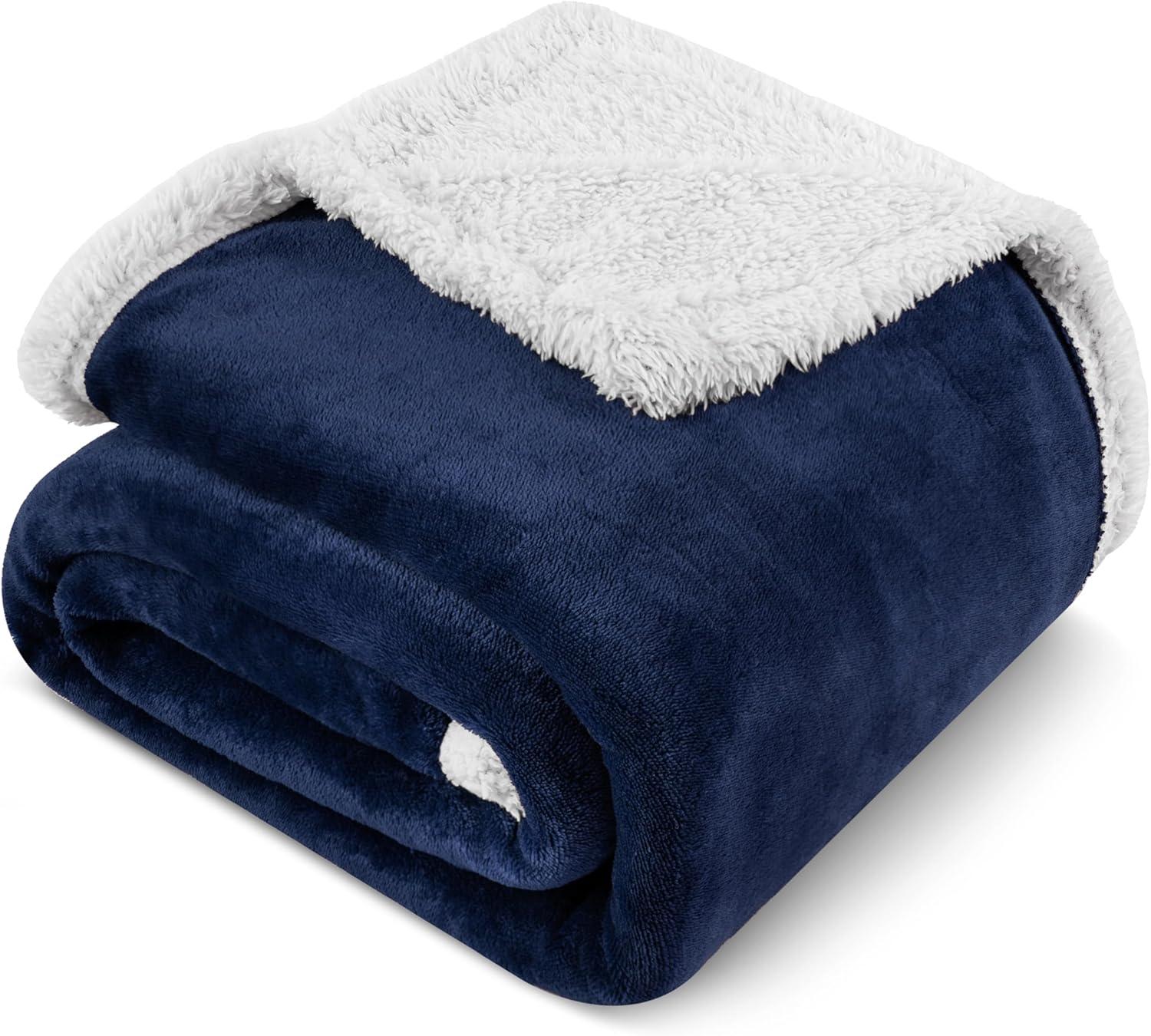 PAVILIA Premium Faux Shearling Fleece Throw Blanket for Bed, Reversible Warm Blanket for Couch Sofa