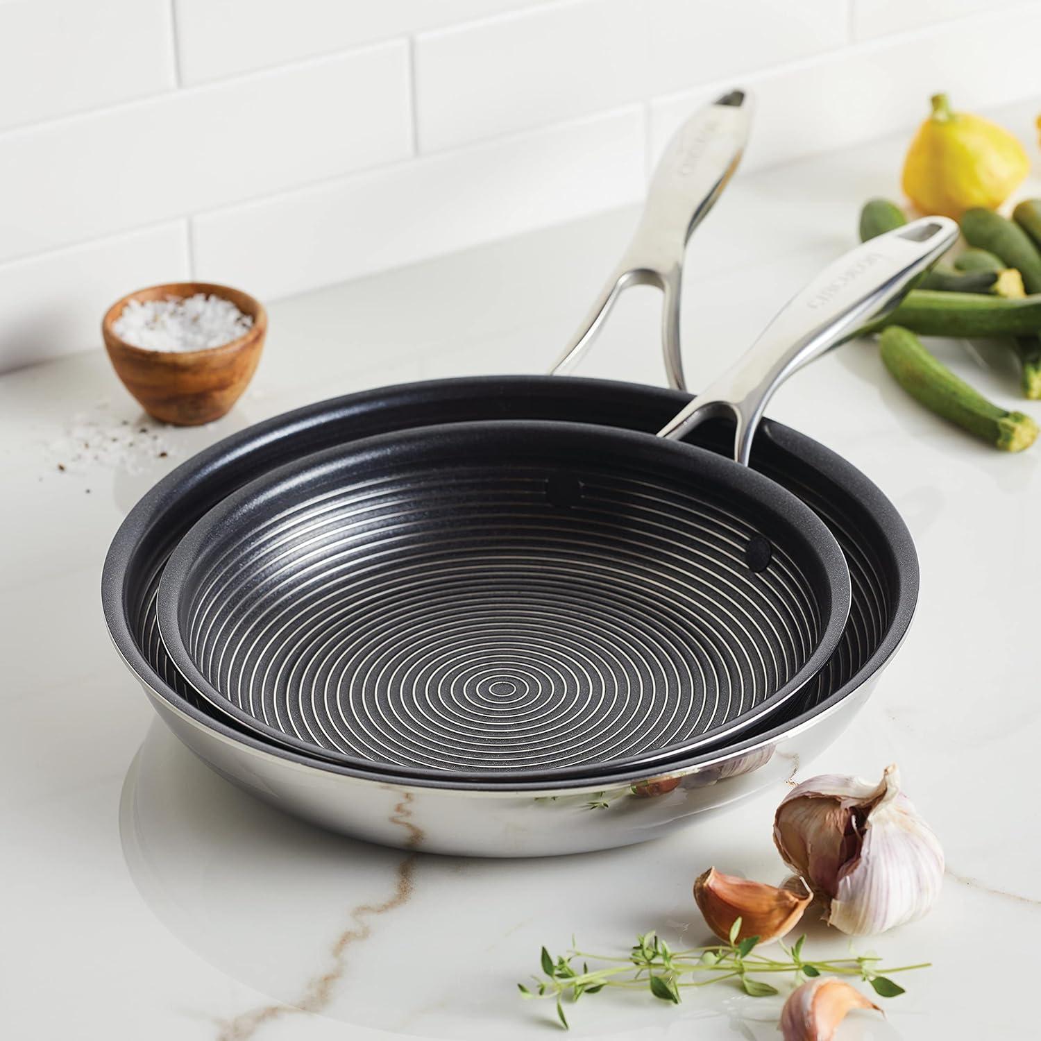 Circulon Clad Stainless Steel Frying Pans with Hybrid SteelShield, 2 Piece, Silver