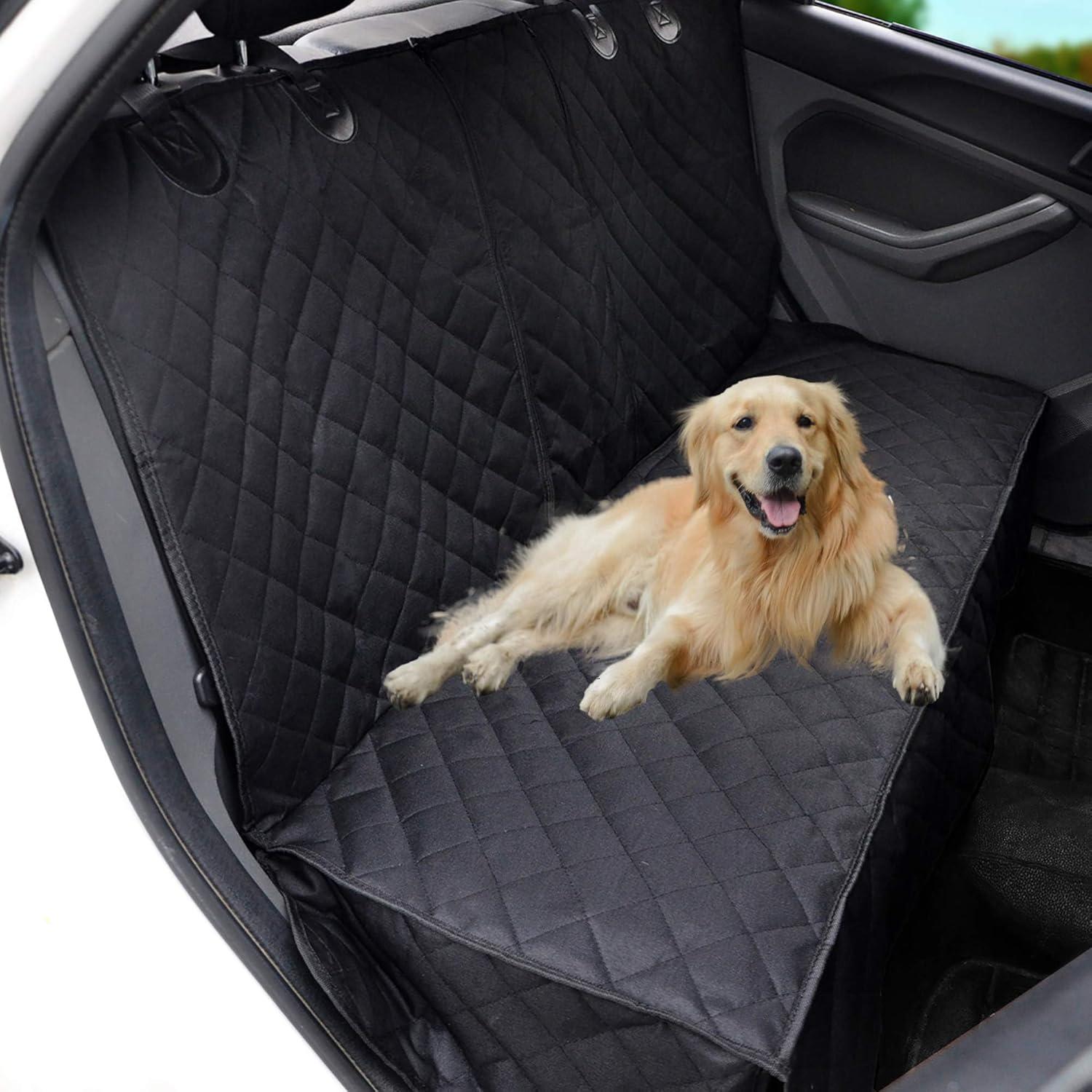 Black Quilted Waterproof Dog Car Seat Cover with Belt