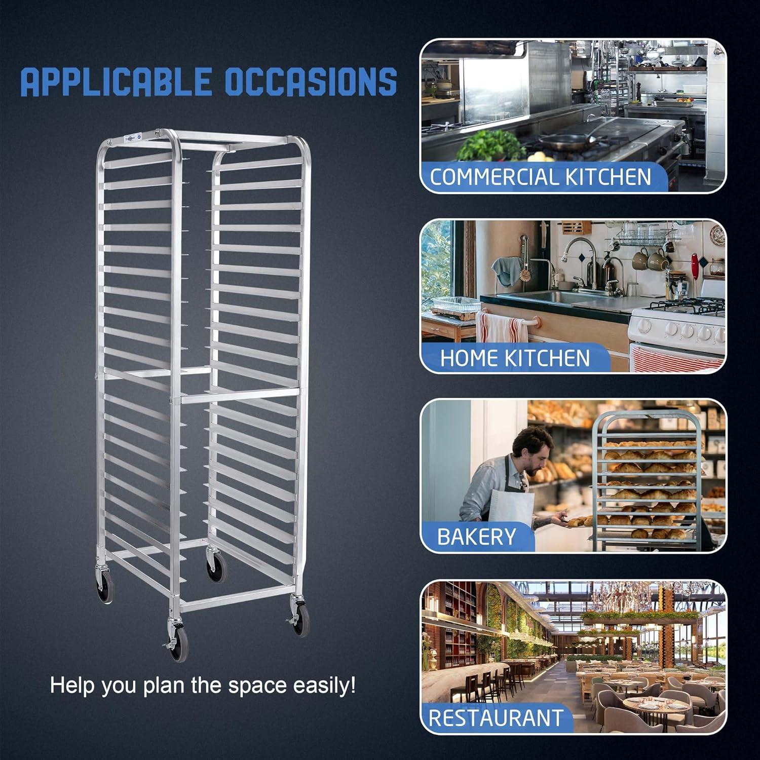 20-Tier Stainless Steel and Aluminum Bun Pan Rack with Swivel Casters