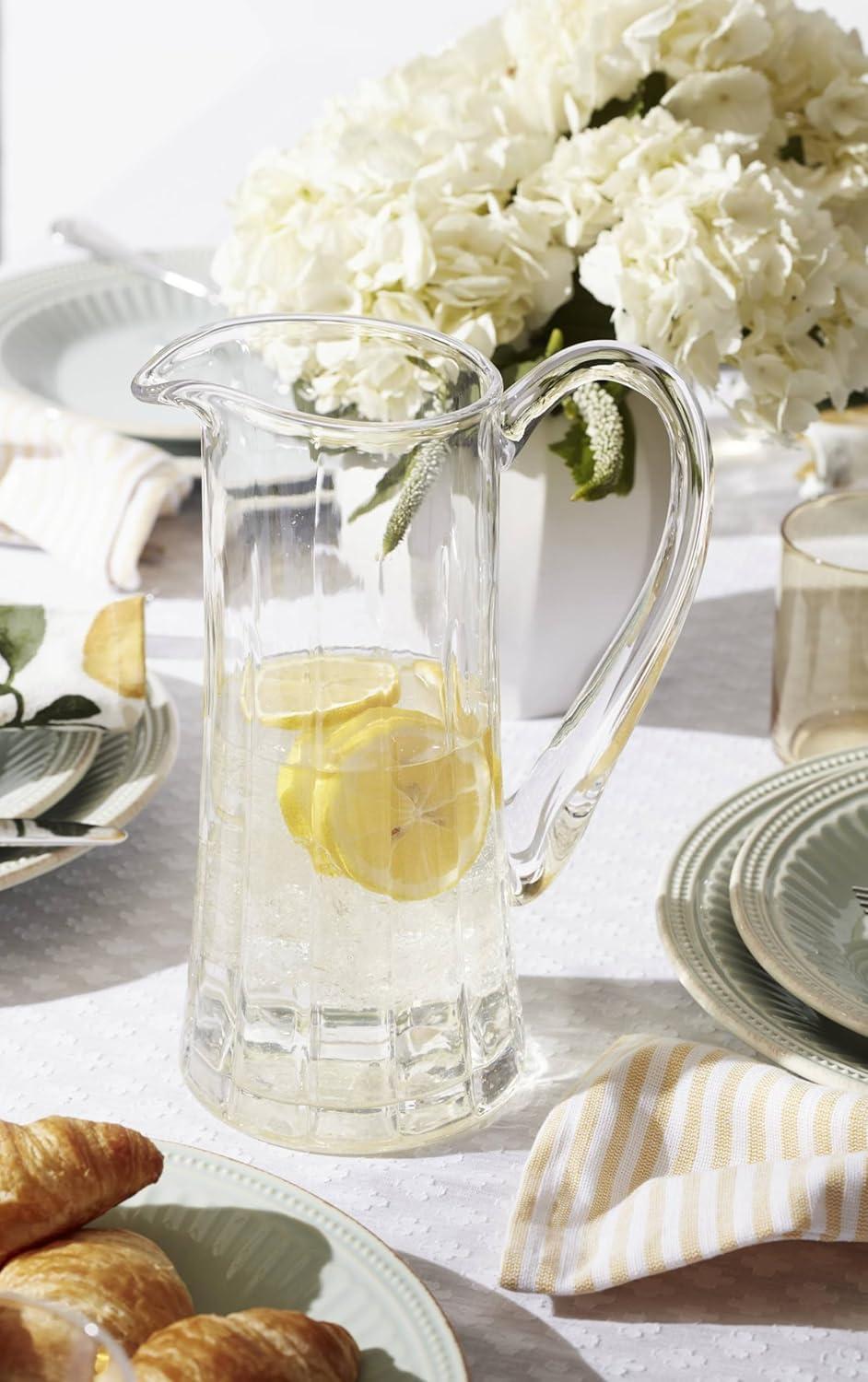 Clear Crystal Cut Embellished Glass Cylinder Pitcher