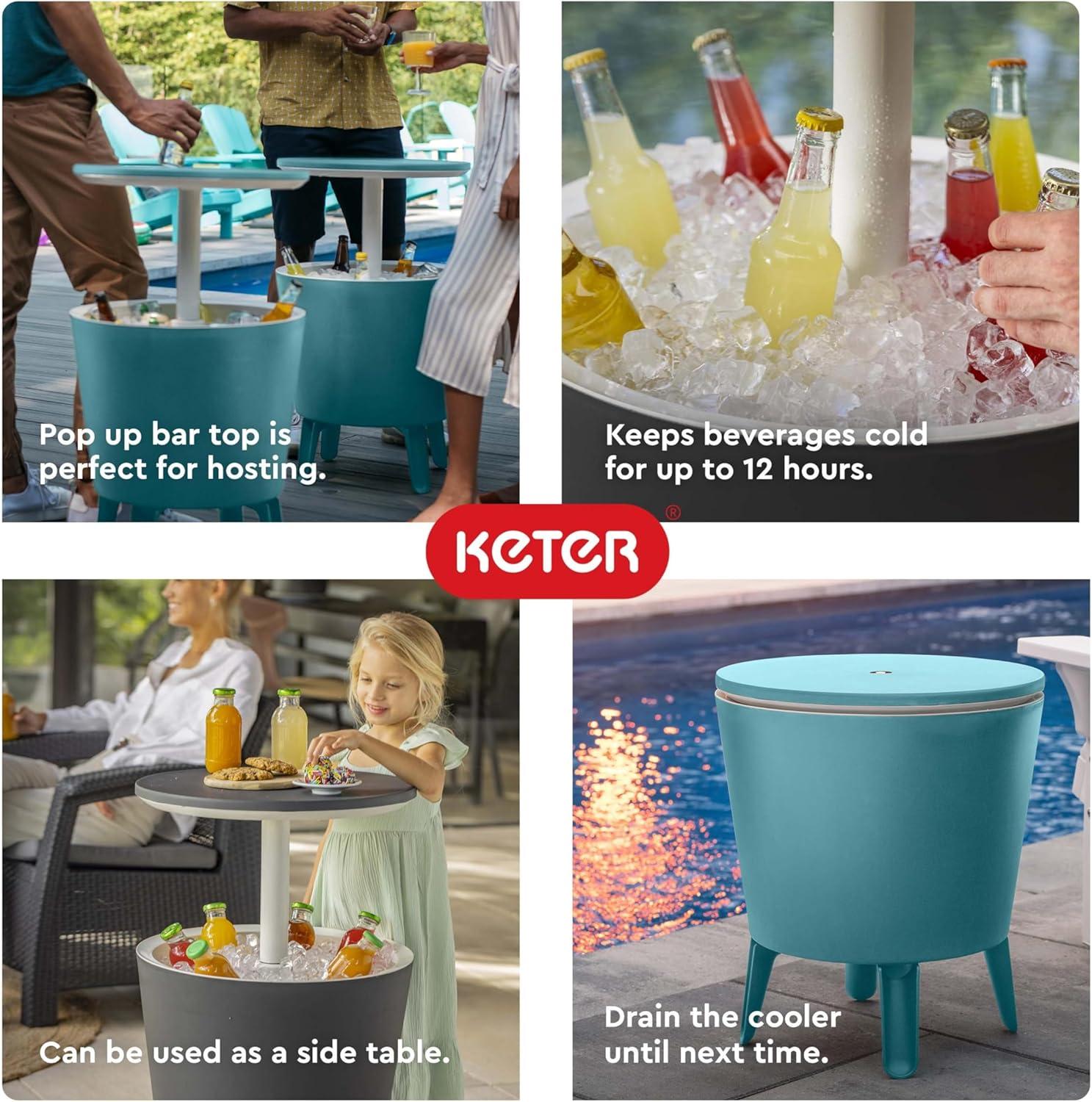 Keter Keter 32 Qt. Cool Bar Cooler Outdoor Weather Resistant Patio Furniture 2 in 1 Pop Up Cocktail Side Table and Beverage Cooler Combo