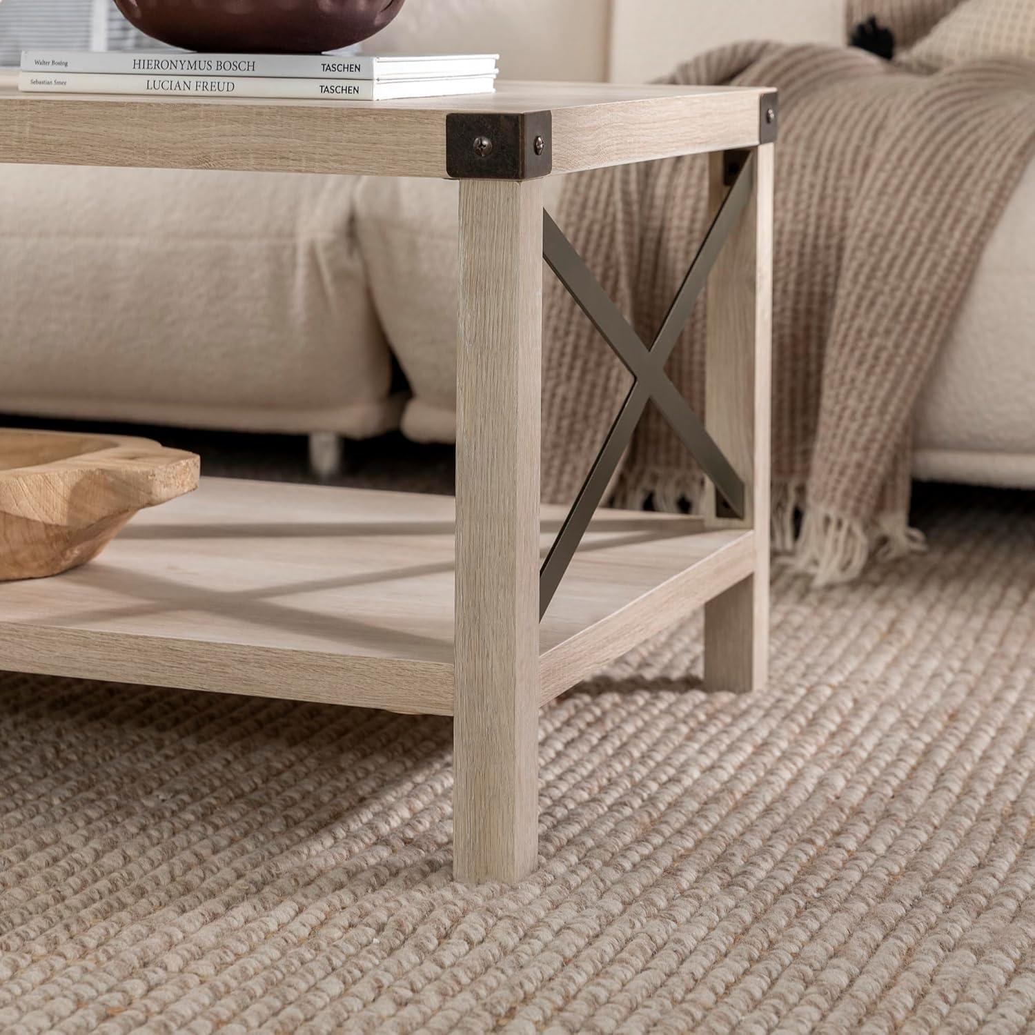 Walker Edison Magnolia Metal X Coffee Table, White Oak