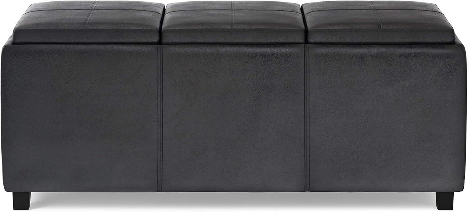 Simpli Home Avalon 42"W Upholstered Storage Ottoman with 3 Flip-Over Serving Trays