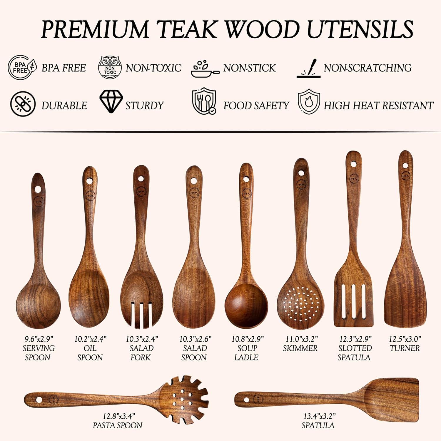 Teak Wood 10-Piece Nonstick Cooking Utensil Set