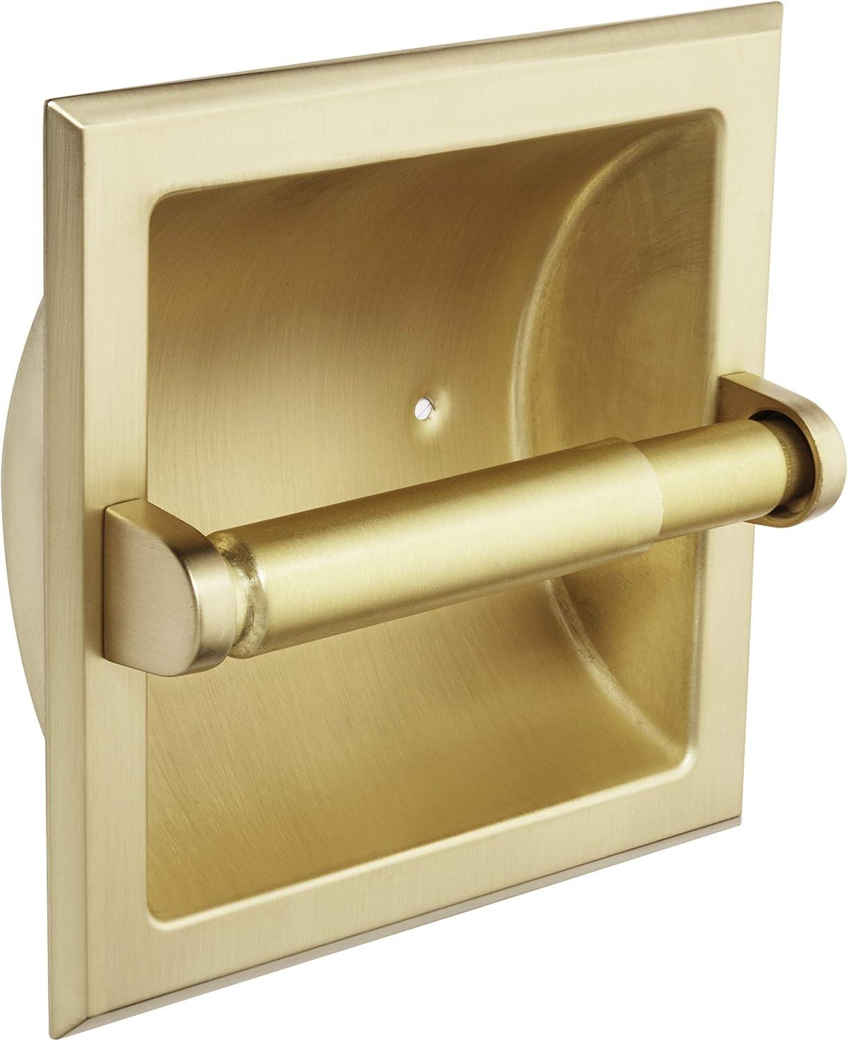 Brushed Brass Recessed Toilet Paper Holder with Aluminum Insert