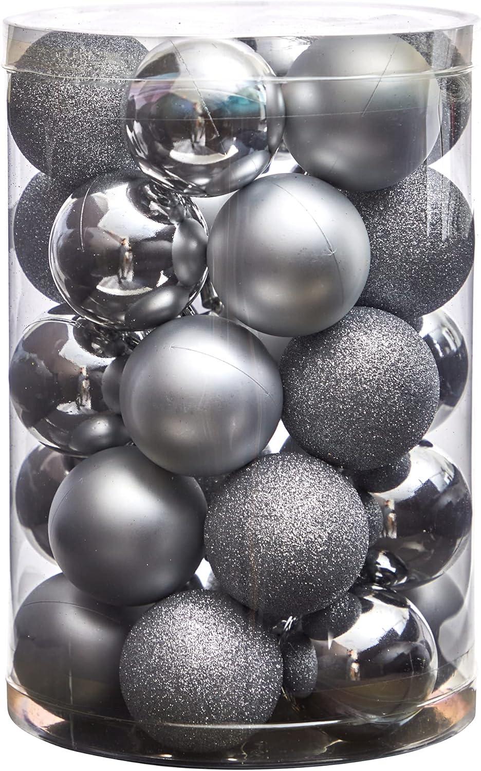 Holiday Christmas 30 Count 2.5" Shatterproof Ornament Set with Re-Useable Storage Container