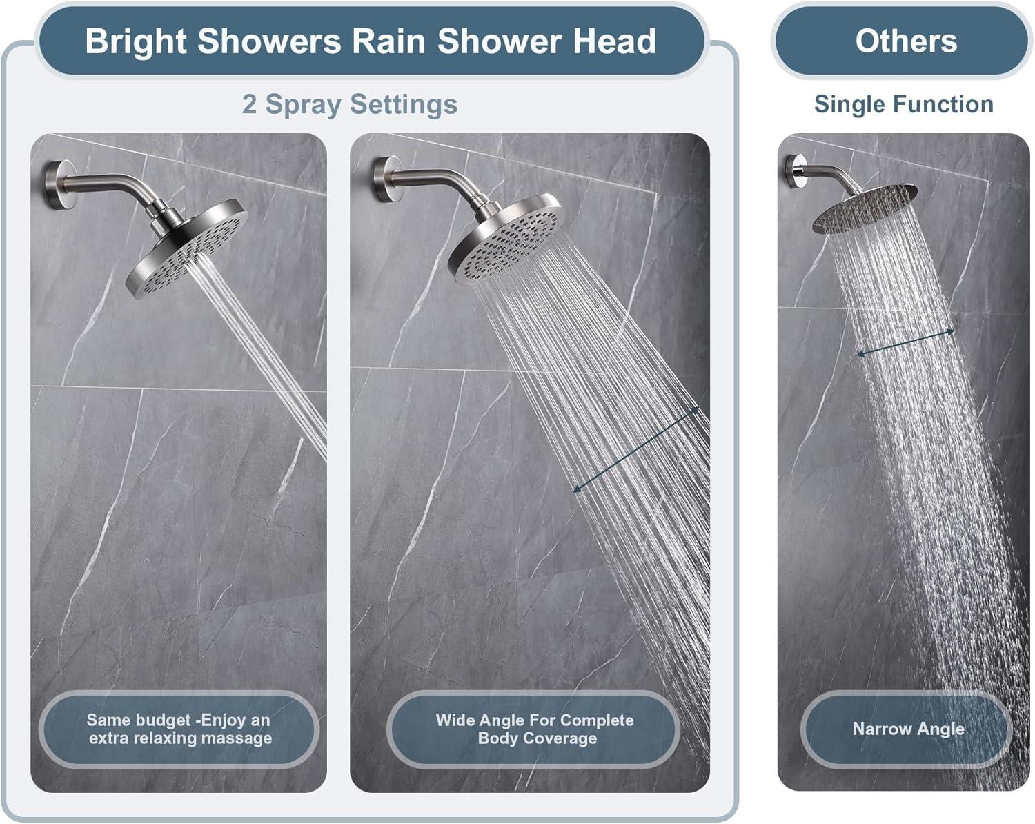 6-Inch High Pressure Nickel Rain Shower Head with Adjustable Angle