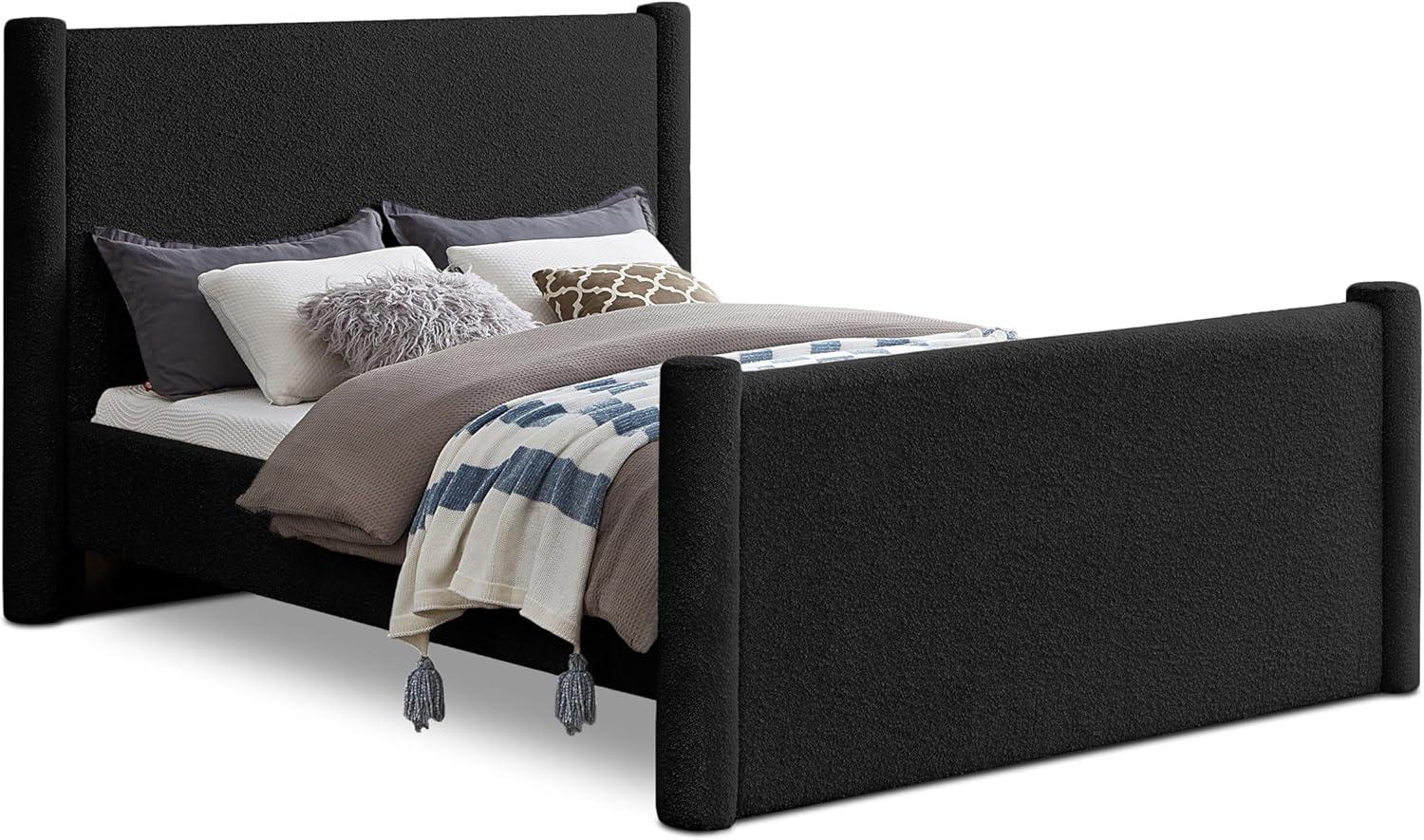 Elias Black Boucle Upholstered Queen Poster Bed with Wood Frame