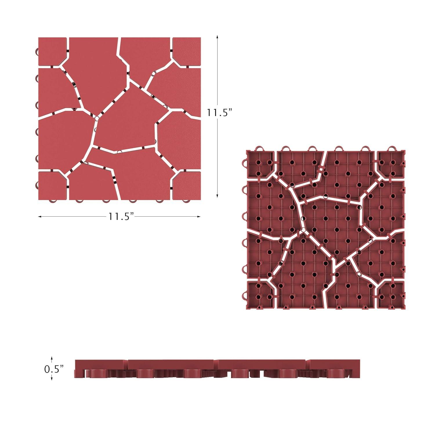 Pure Garden 6-Pack Polypropylene Interlocking Patio Deck Tiles - Weather-Resistant Outdoor Flooring for Balcony, Porch, and Garage (Bridk Red)