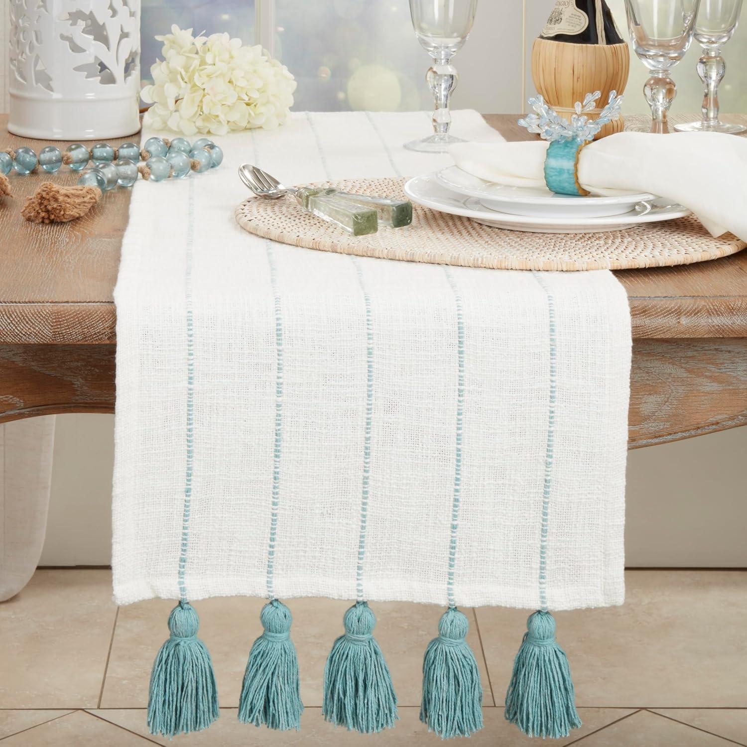 Saro Lifestyle Tassel Fantasy Stripe Table Runner