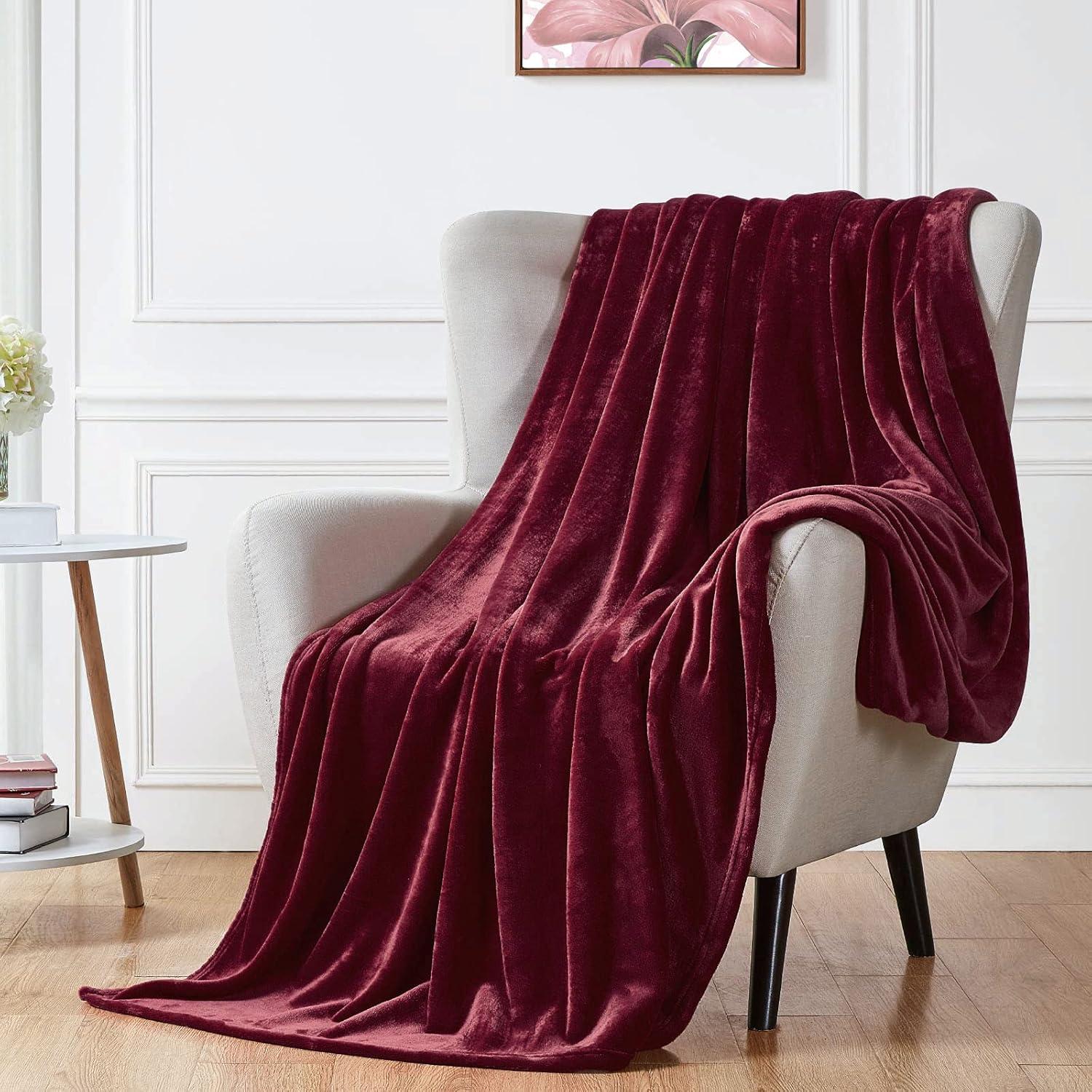 Walensee Ultra Soft Microplush Fleece Queen Blanket, 90" x 90", Burgundy, Machine Washable