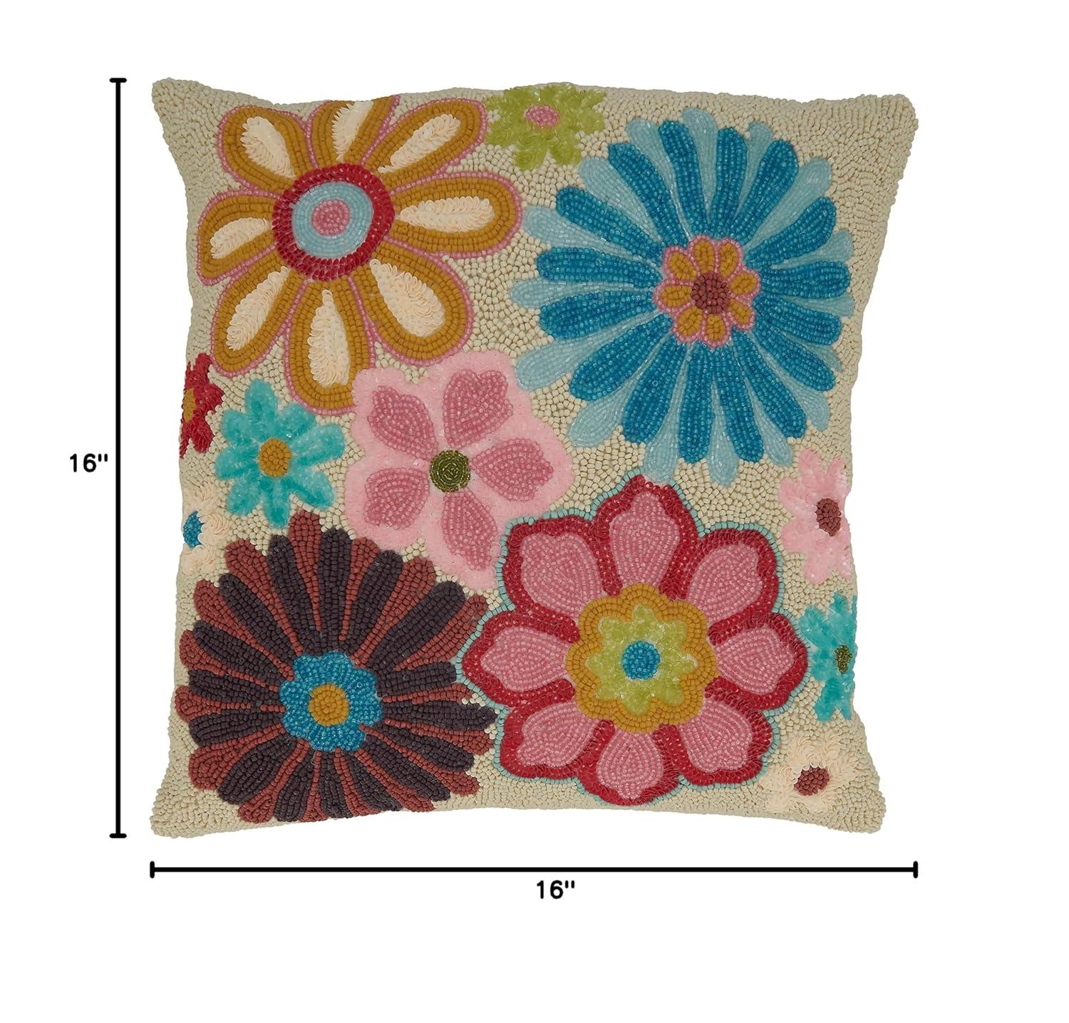 Saro Rosamund Collection Floral Cotton Throw Pillow