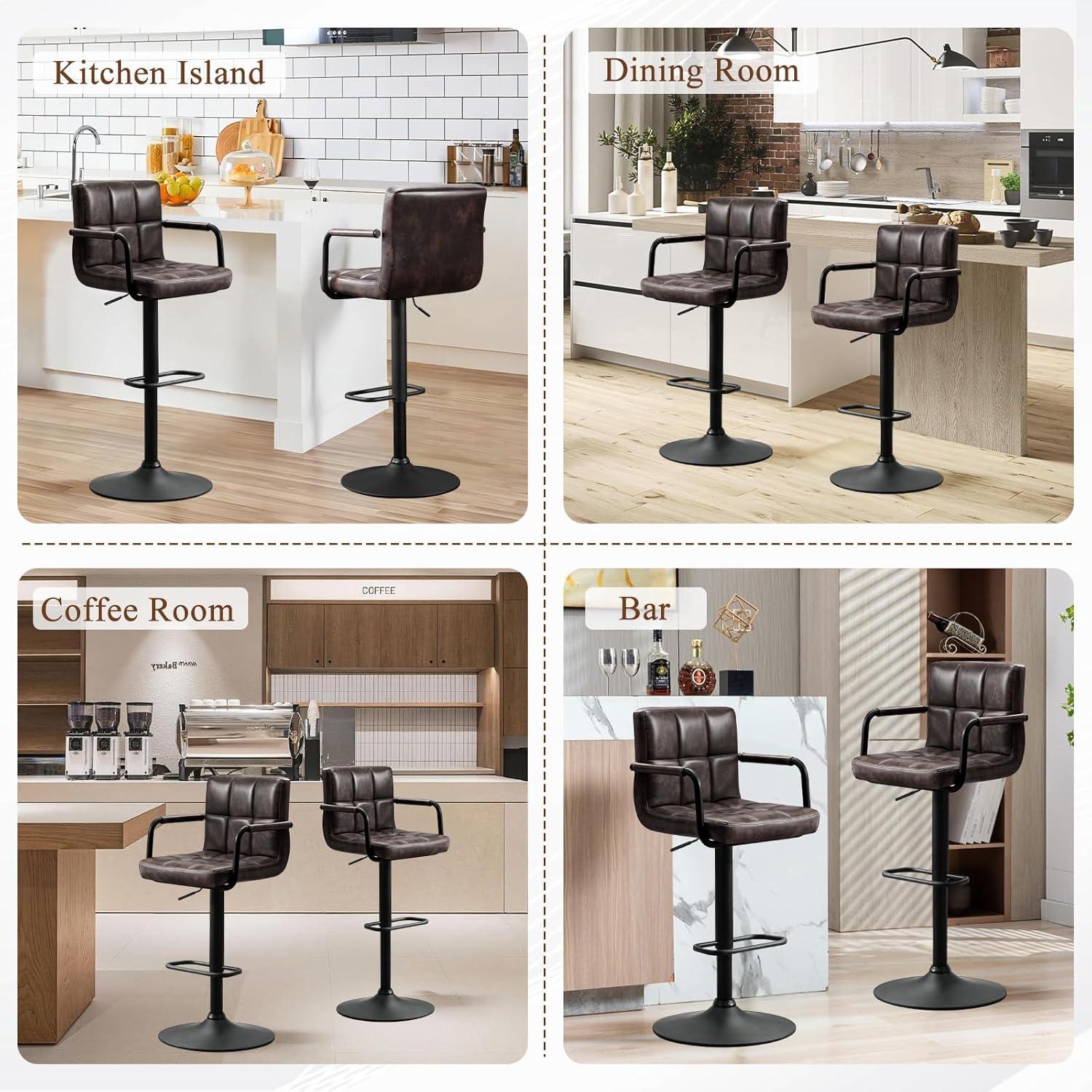 Furniliving Adjustable Swivel Bar Stools Counter Height Stool with Low-Back Kitchen Counter Stools Set of 2,Black Brown