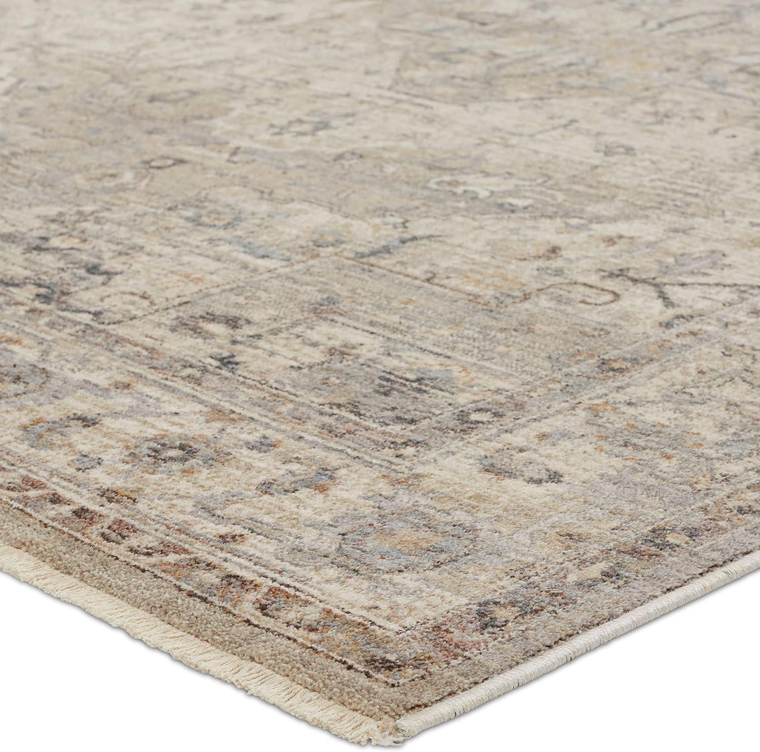 Gray and Tan Medallion Synthetic Rectangular Area Rug 4' x 6'