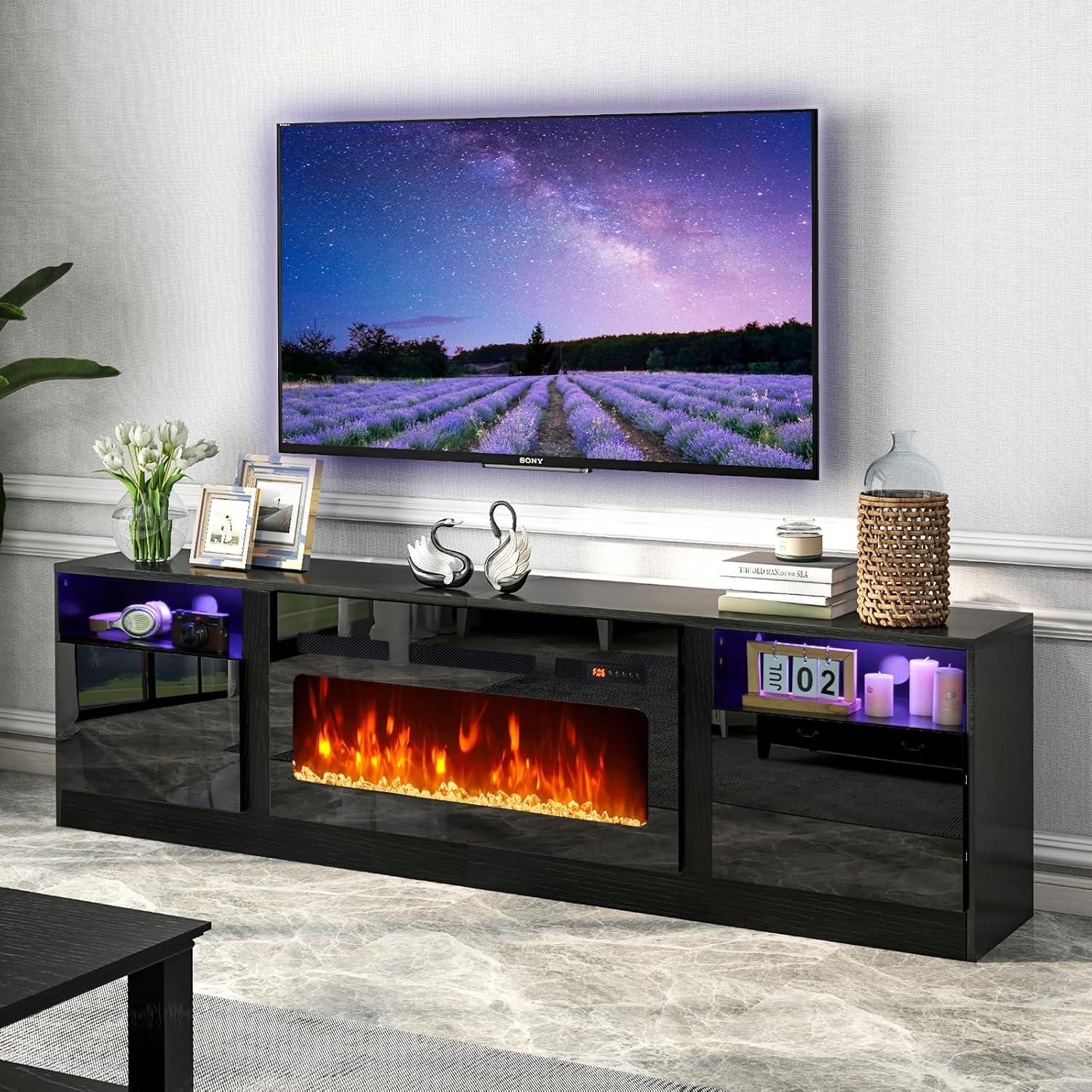 Sonegra Fireplace TV Stand with 36" Electric Fireplace, Led Light Entertainment Center for TVs up To 80", Black