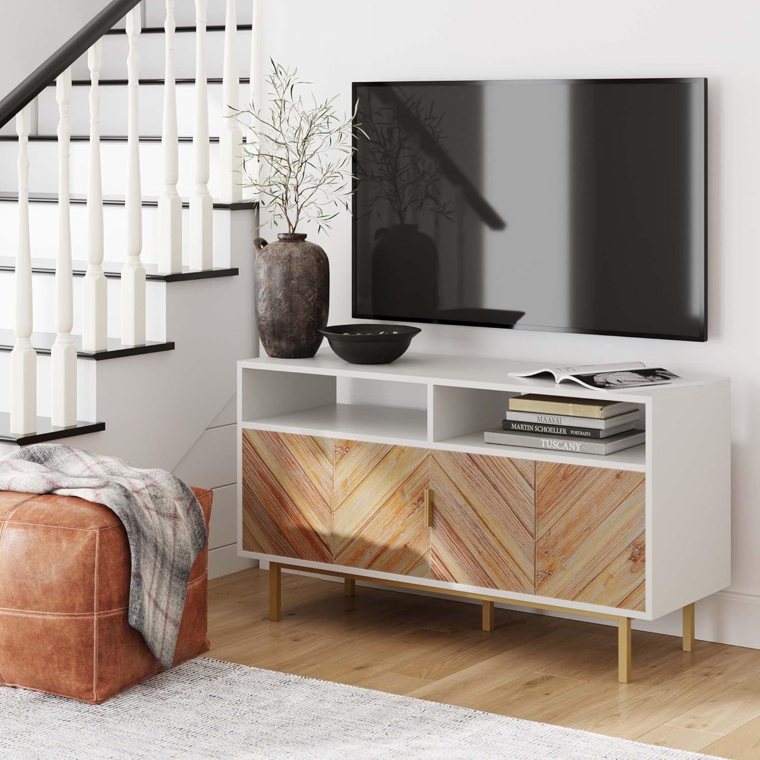 Nathan James Liam Modern Mid-Century TV Stand, Media Console or Entertainment Cabinet with Sliding Doors, Oak