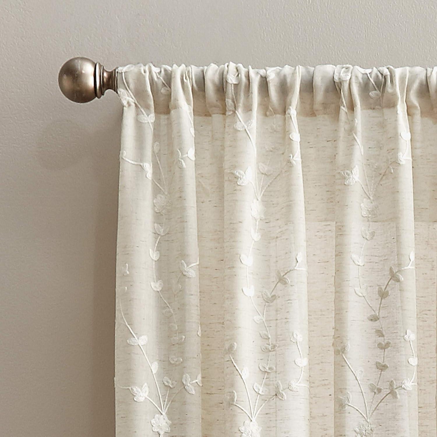CHF Lynette Polyester/Linen/Other Fiber, Light Filtering Single Panel Curtain, Rod Pocket, Linen, 50"x84", Adult