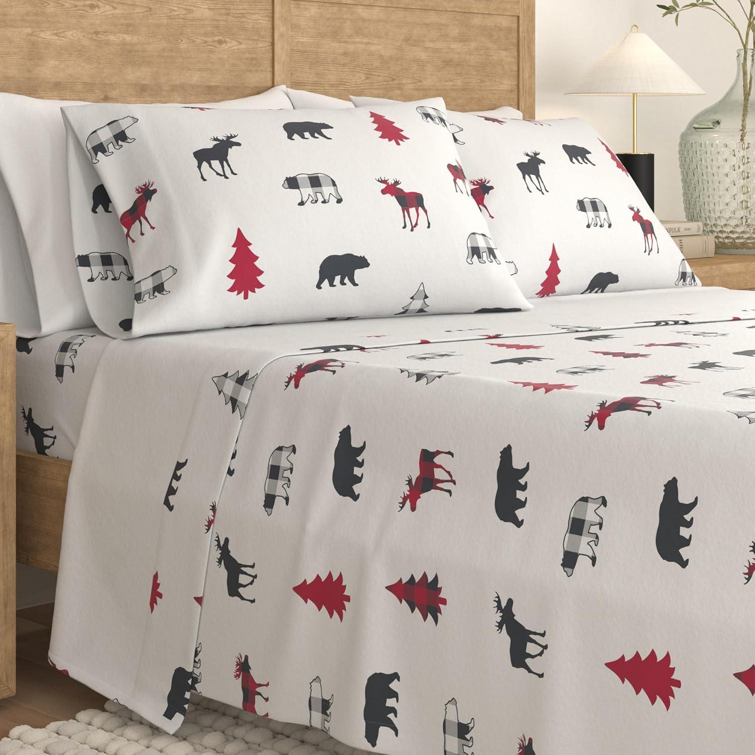 100% Cotton Lodge Printed Flannel Sheet Set