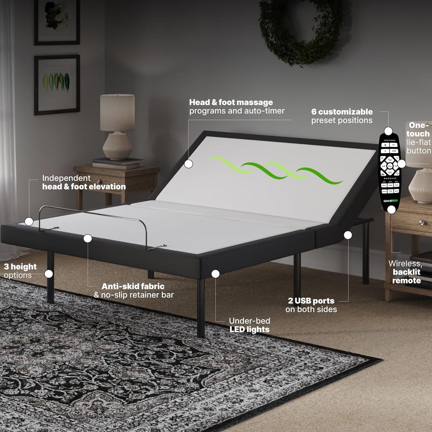 Twin XL Adjustable Metal Frame Bed with Upholstered Base