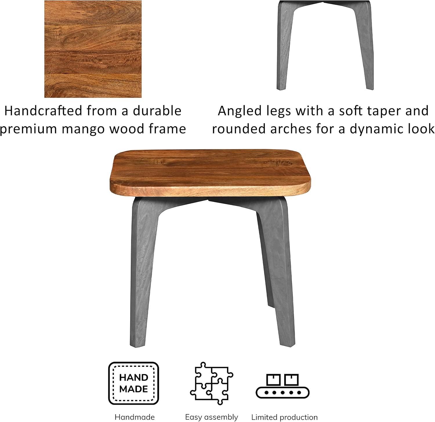 The Urban Port Wade 20-Inch Handcrafted Rectangular Side End Table, Solid Mango Wood, Inverted U Shape Legs, Natural Brown and Gray