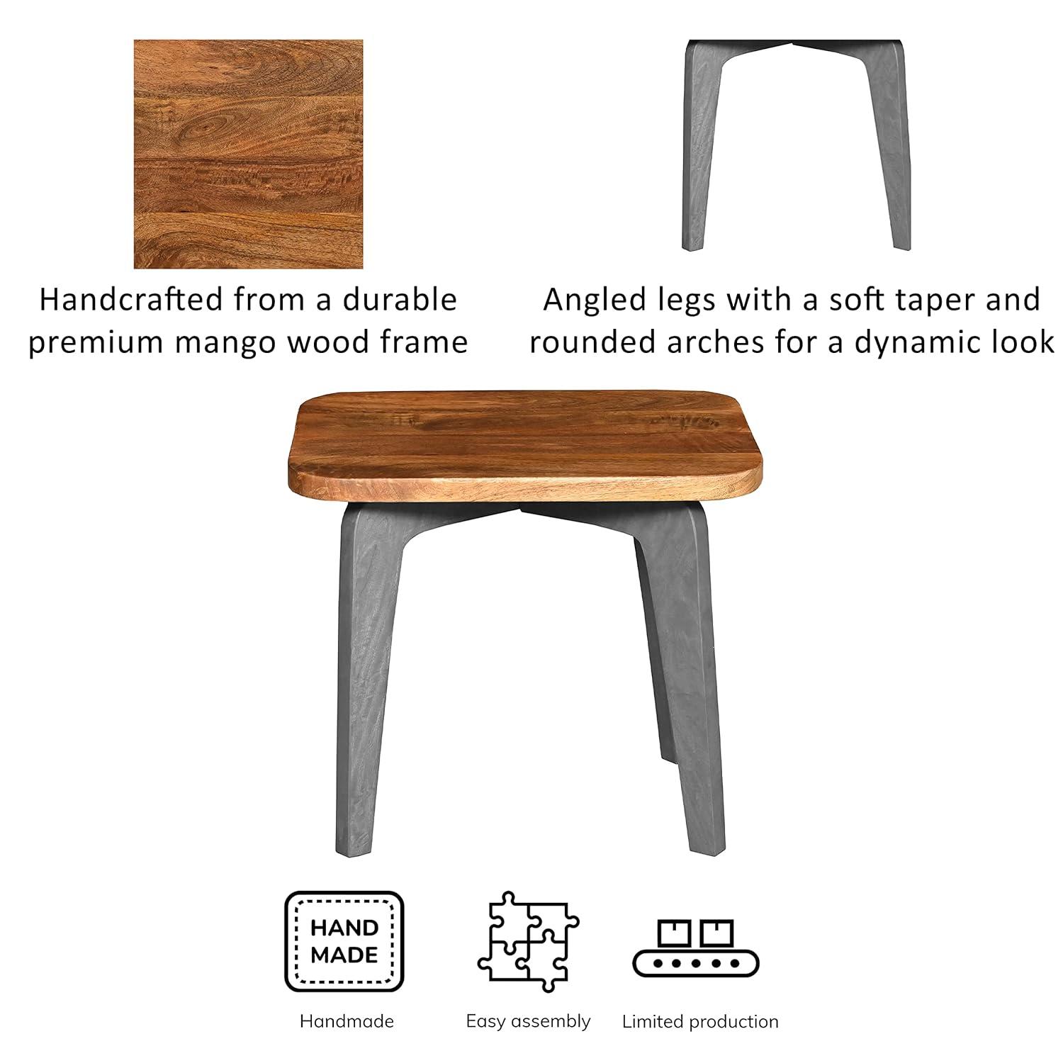 The Urban Port Wade 20-Inch Handcrafted Rectangular Side End Table, Solid Mango Wood, Inverted U Shape Legs, Natural Brown and Gray