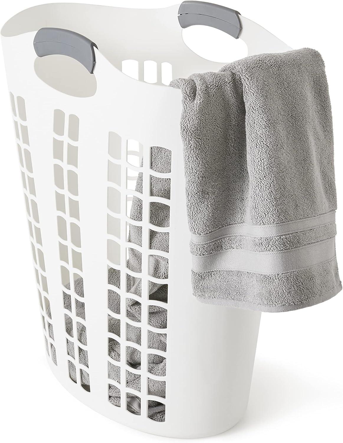 Gracious Living Gracious Living Easy Carry Flex 87 L Plastic Laundry Hamper, White (2 Pack) (Set of 2)