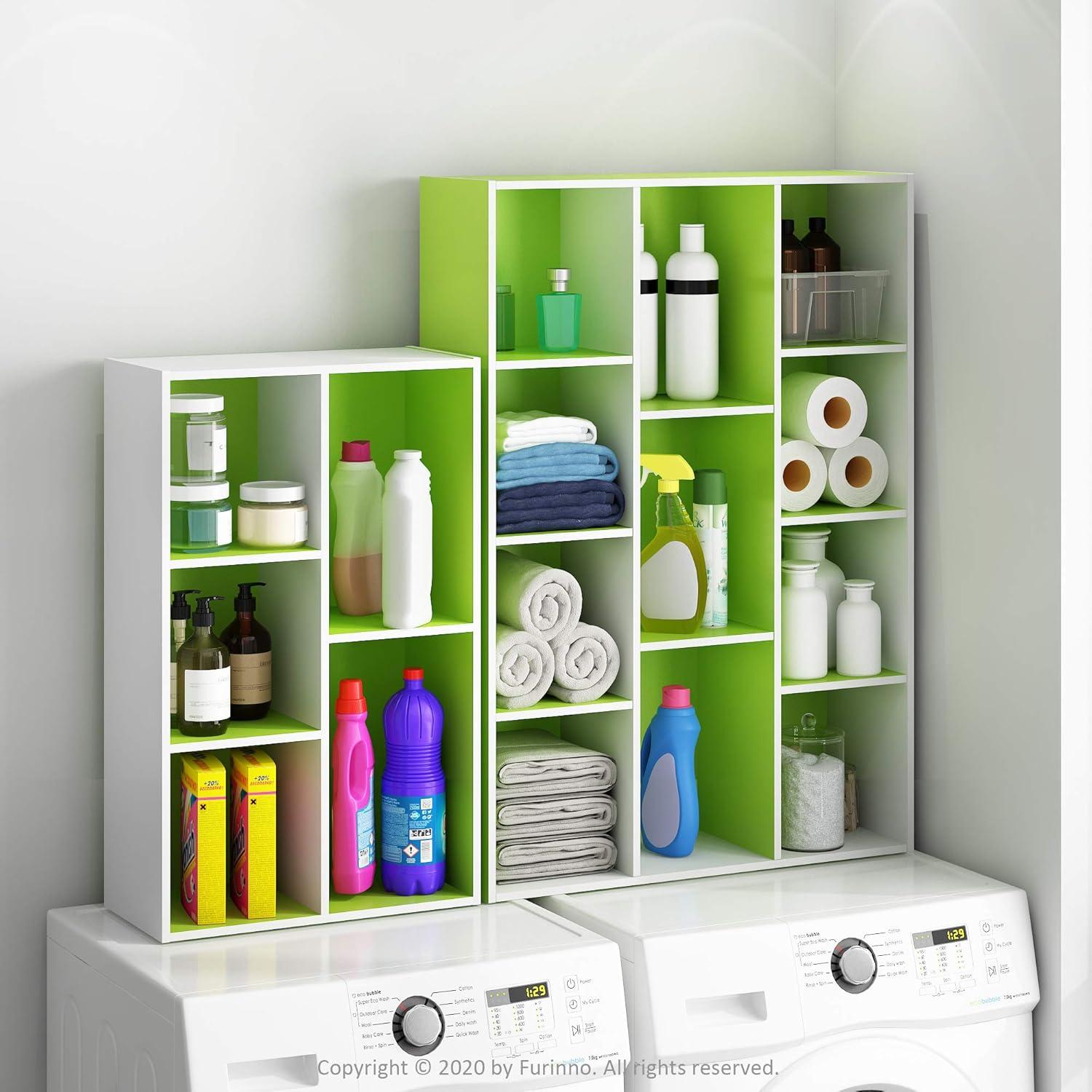 Contemporary White & Light Green Wood 11-Cube Kids Storage Shelf