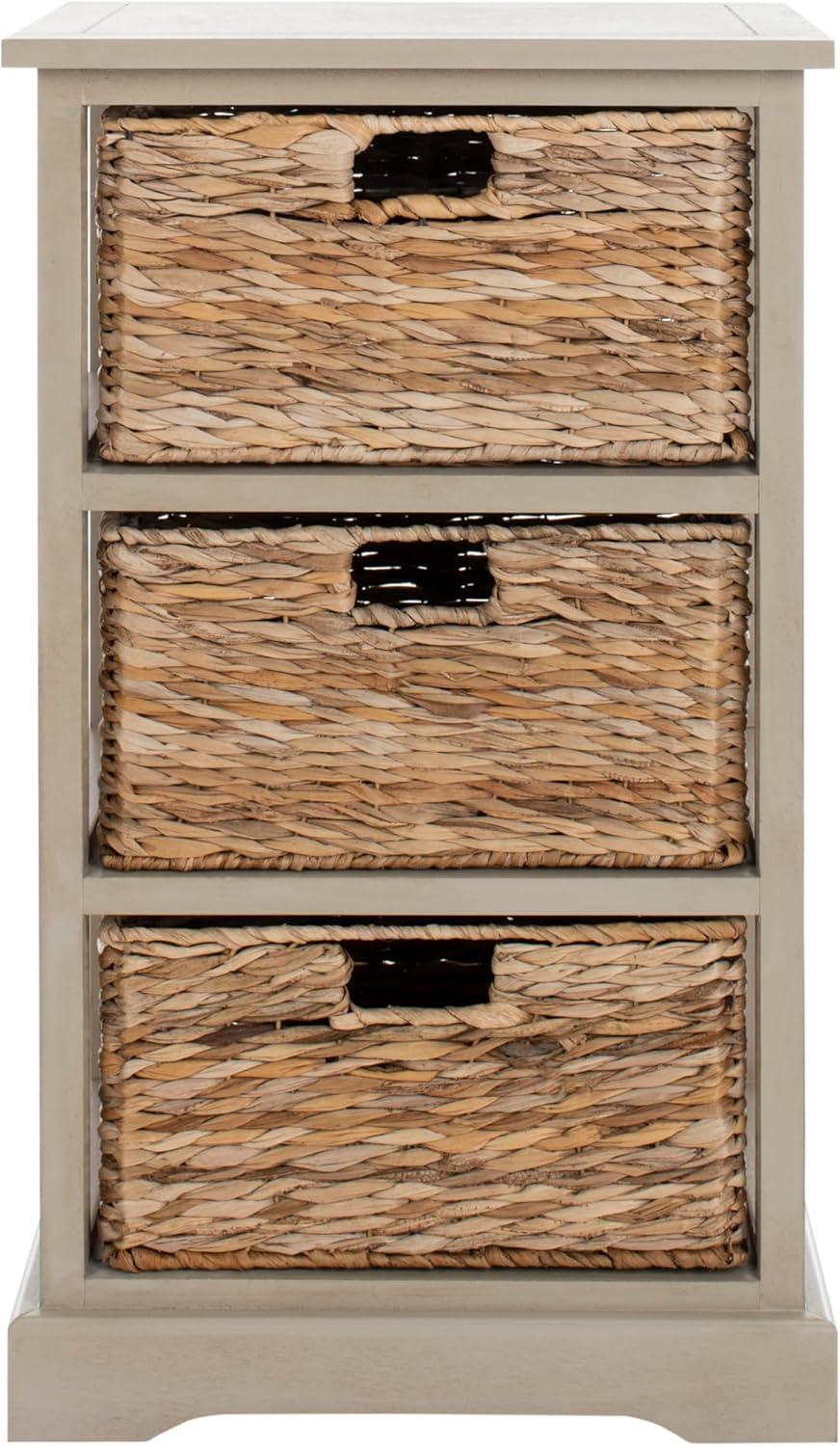 Halle 3 Wicker Basket Storage Side Table - Vintage Grey - Safavieh.