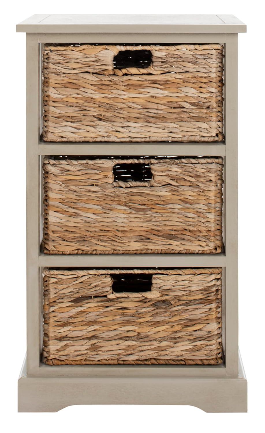 Halle 3 Wicker Basket Storage Side Table - Vintage Grey - Safavieh.
