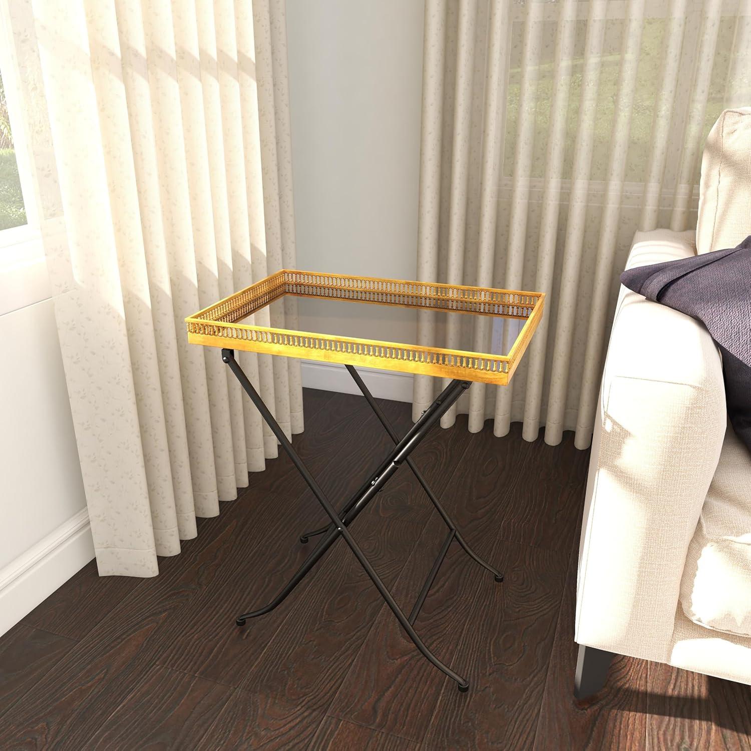 Traditional Folding Tray Table Gold - Olivia & May: Elegant Iron Frame, Marble Top, Indoor Use, Easy to Assemble