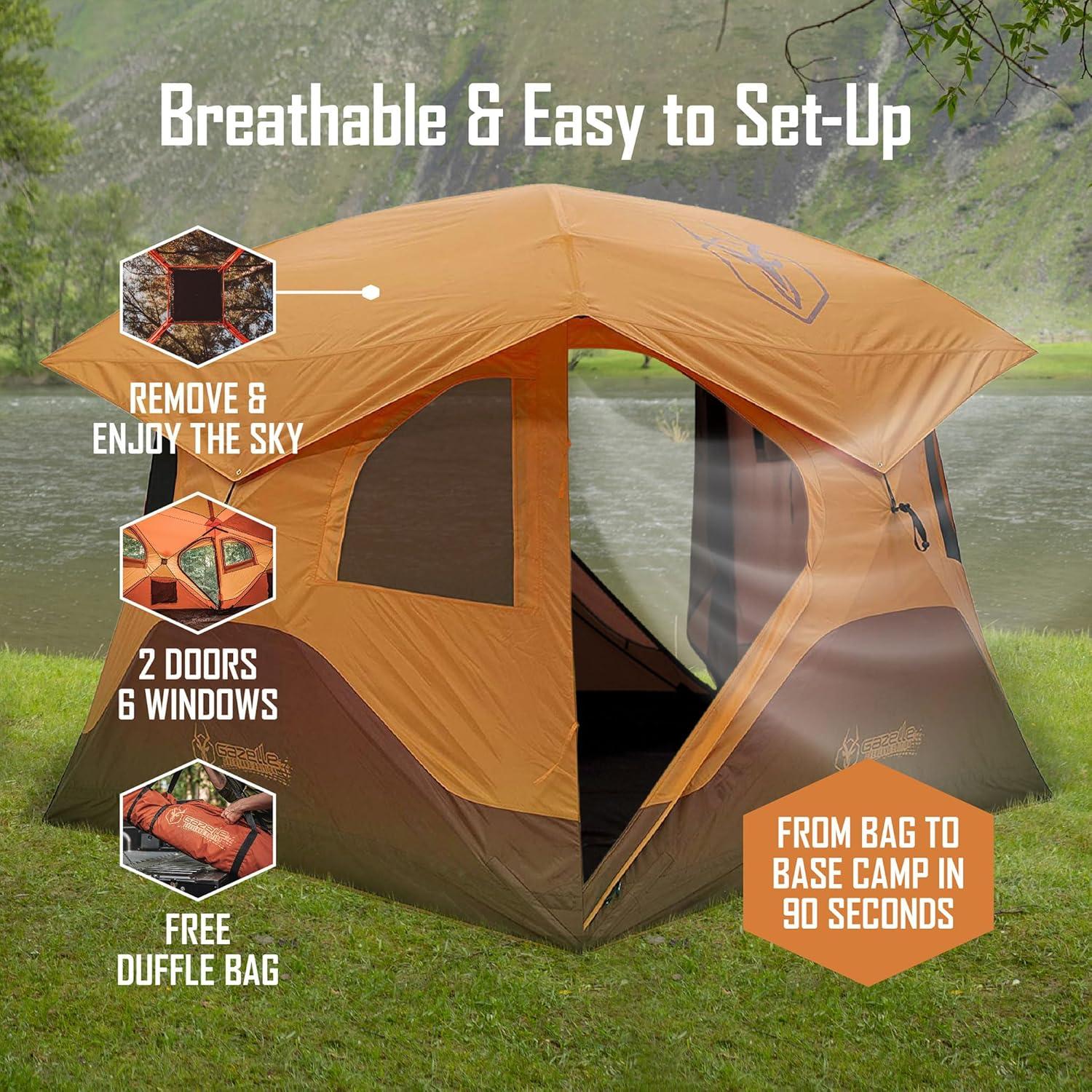 Gazelle Tents™, T4 Portable Hub Tent, Overland Edition, 4-Person, Sunset Orange/Sedona, GT401SS