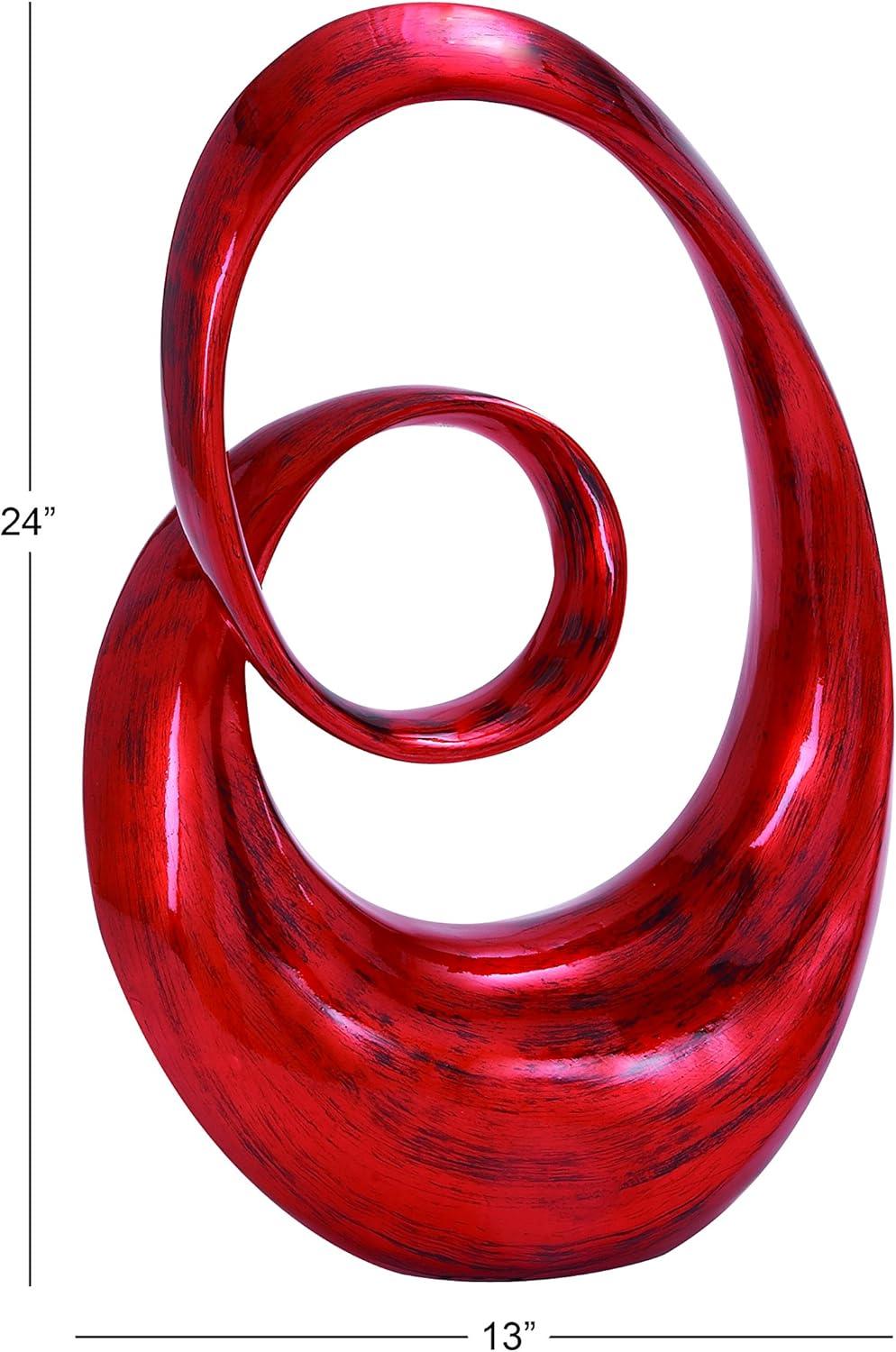 Red Polystone Abstract Swirl Decorative Sculpture