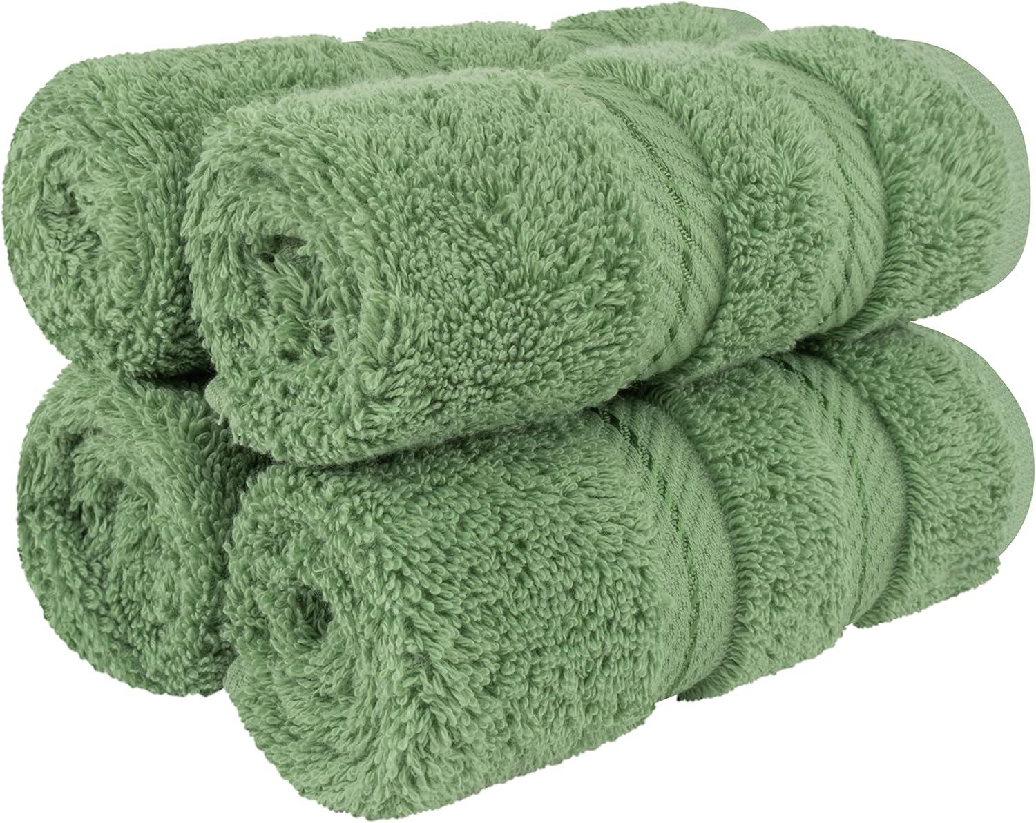 American Soft Linen 4 Pack Washcloth Set, 100% Cotton Washcloth Hand Face Towels for Bathroom and Kitchen, Sage Green