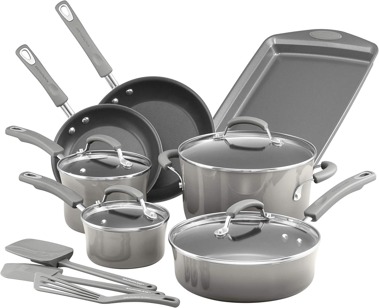 Rachael Ray Classic Brights Porcelain Nonstick Cookware Set, 14-Piece