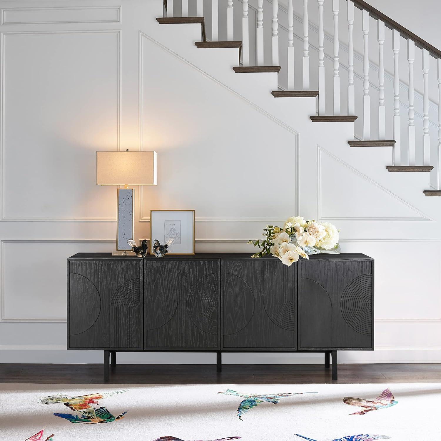 Holland Modern Black Brushed Oak 4-Door Sideboard Buffet