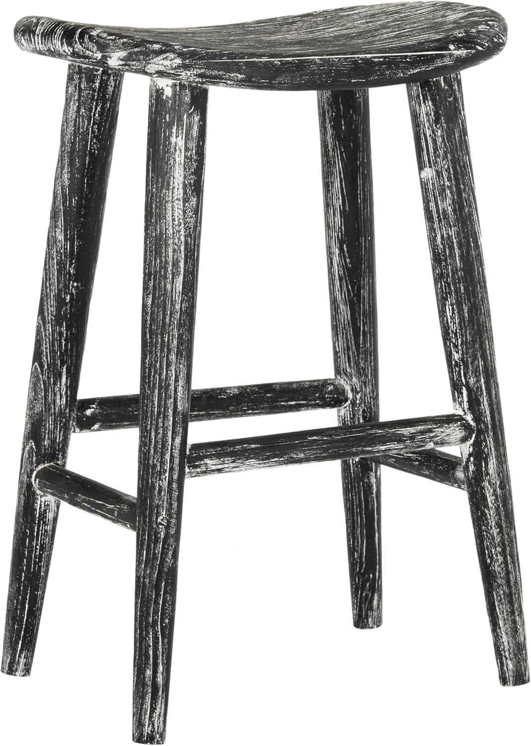 Colton Wood Counter Stool - Black/White Wash/Sungkai Wood - Safavieh